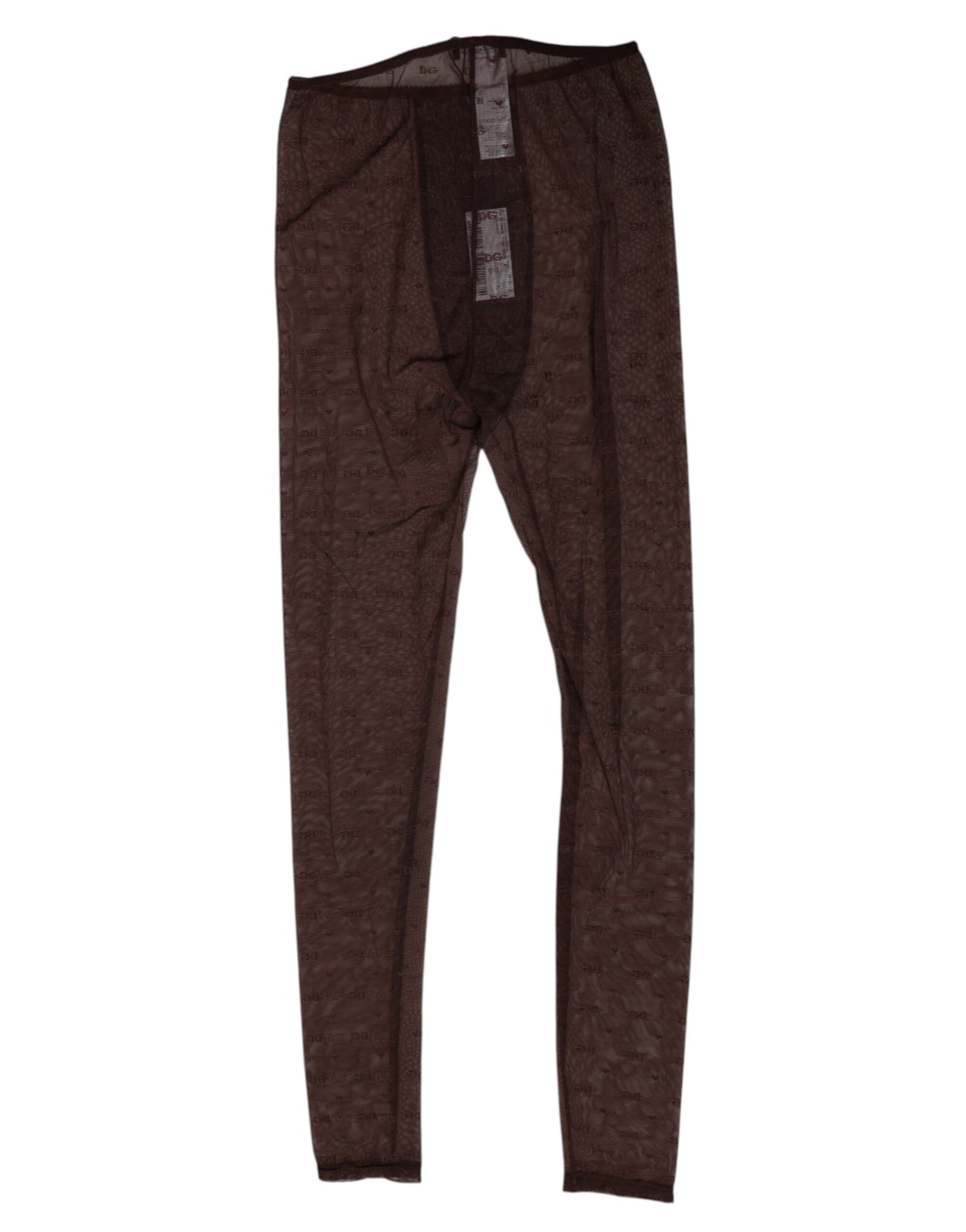 Brown Nylon Logo Lace Leggings Pants Underwear