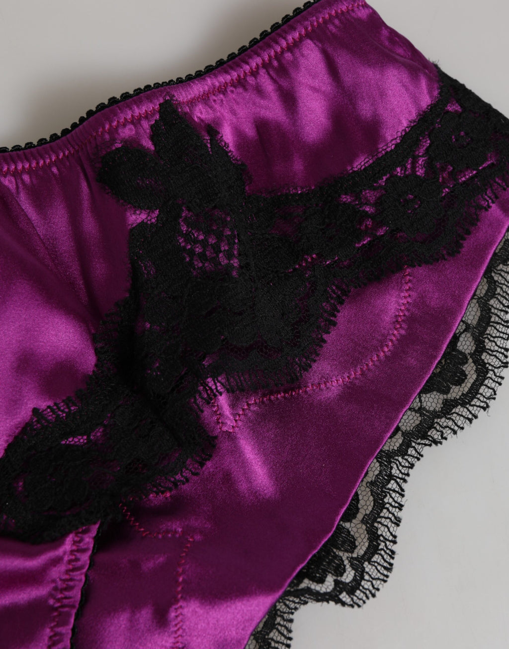 Purple Silk Satin Floral Lace Panty Brief Underwear