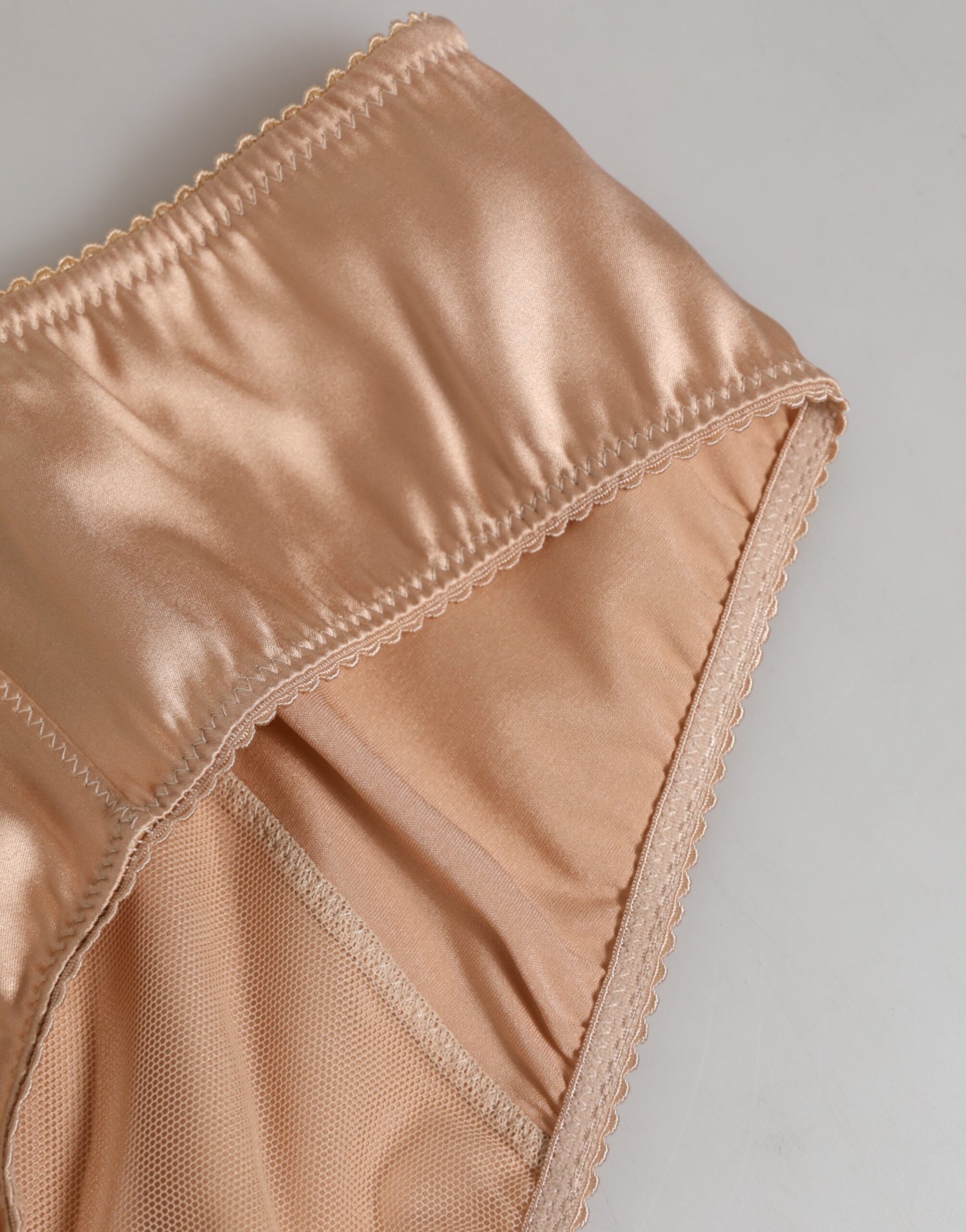 Nude Beige Silk Satin Stretch Bow Briefs Underwear