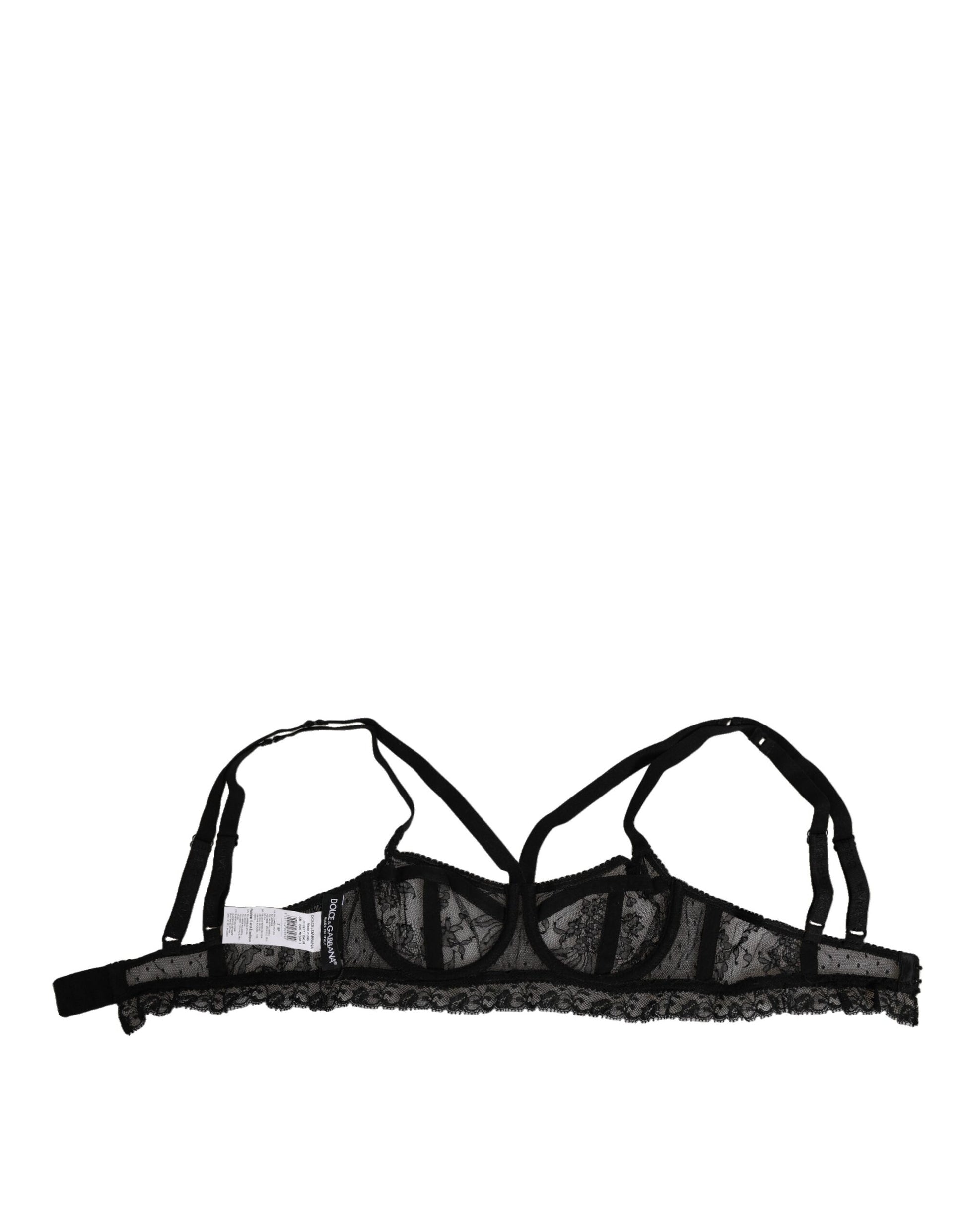 Black Floral Lace Nylon Balconcino Bra Underwear