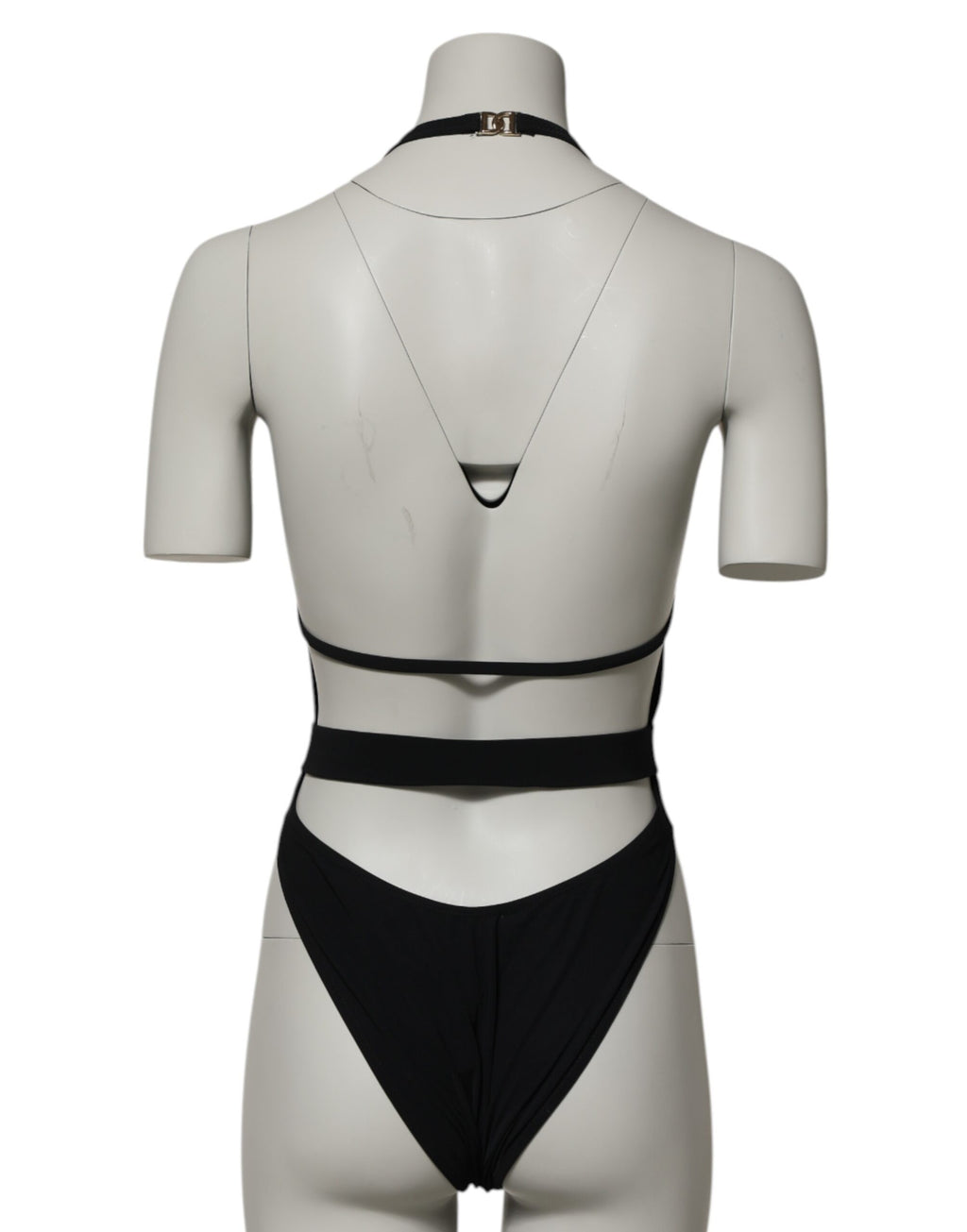 Black Nylon Deep V-Neck One Piece Swimwear