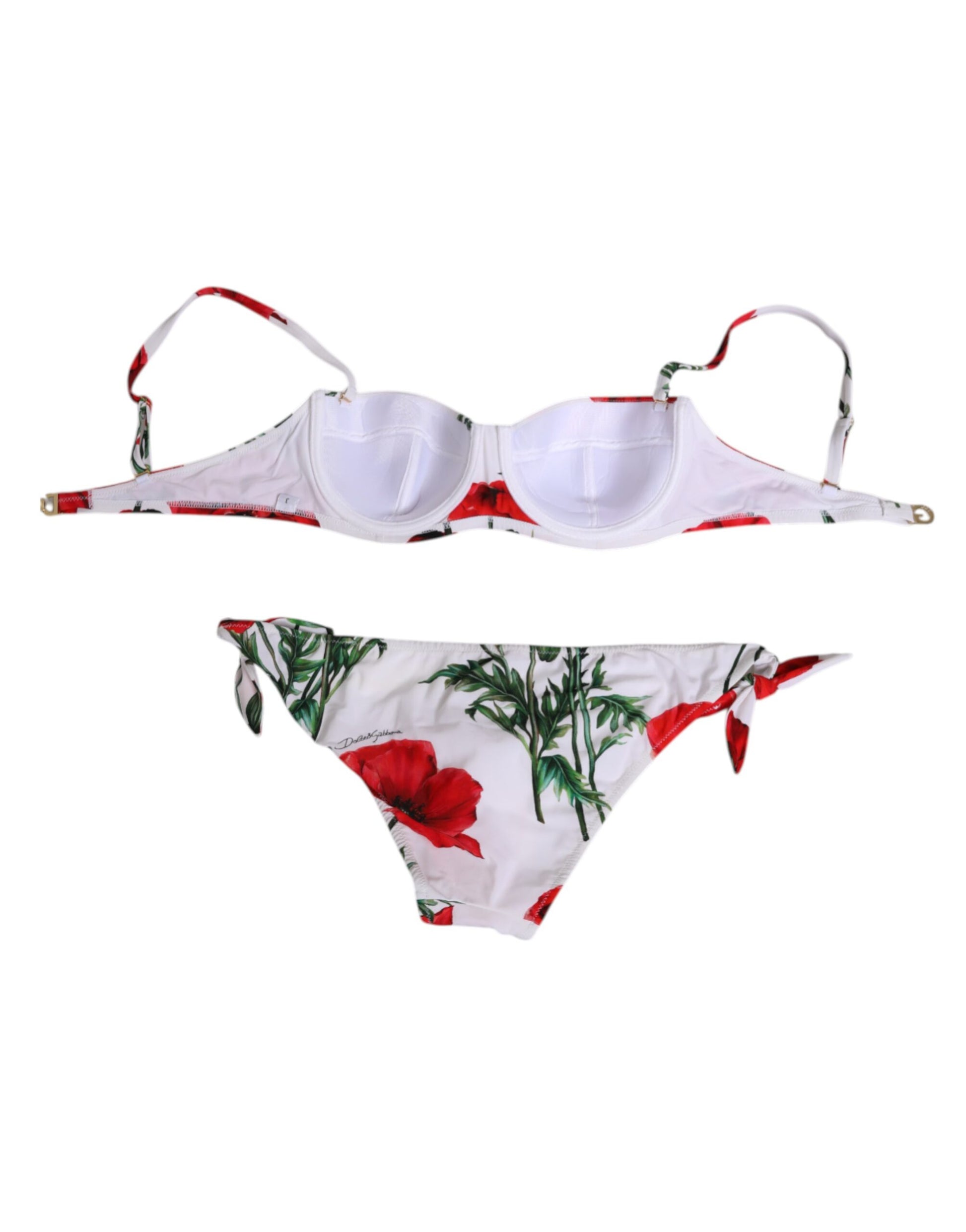 White Floral Swimsuit 2 Piece Top Bottom Swimwear