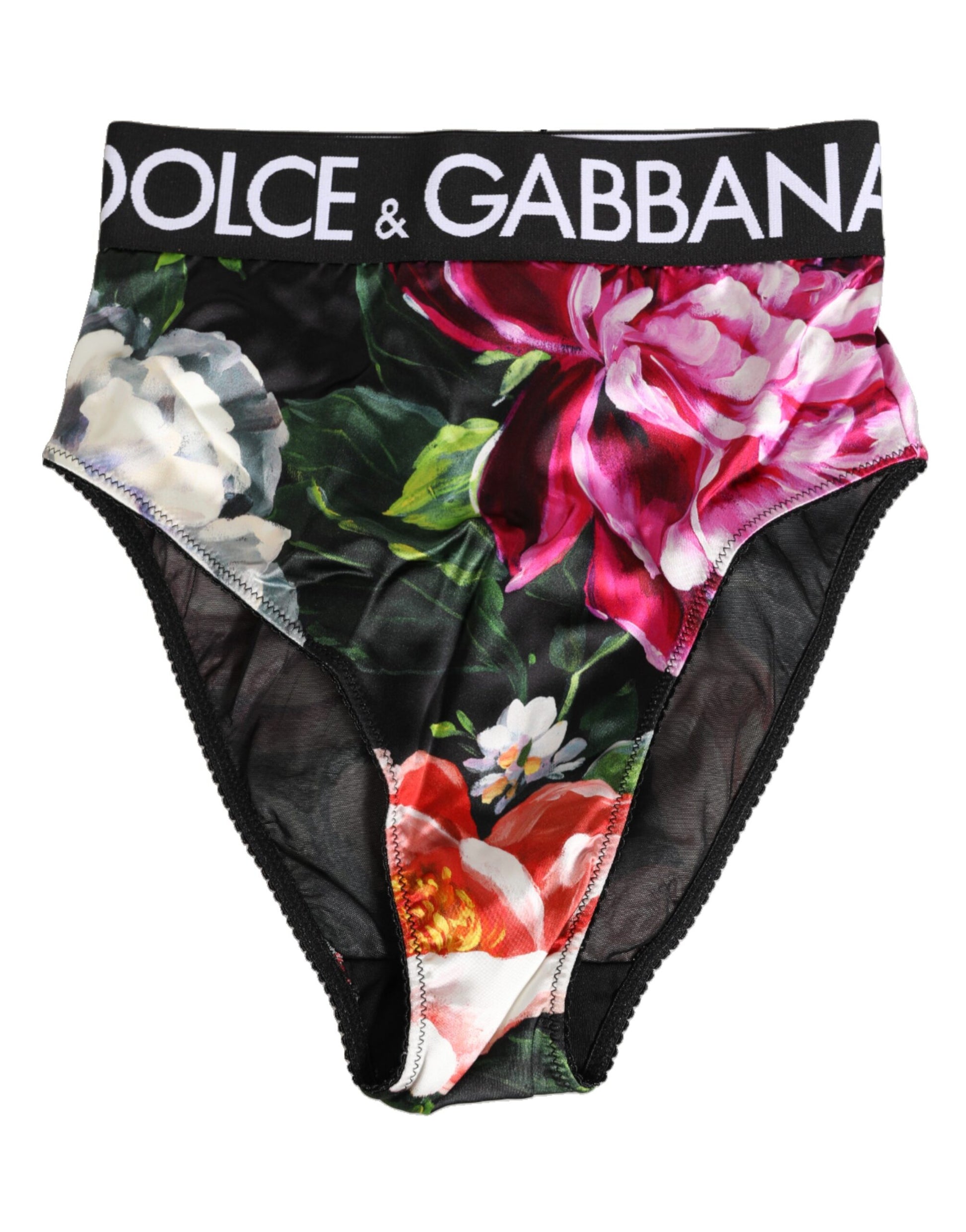 Black Floral Print High Waist Panty  Underwear