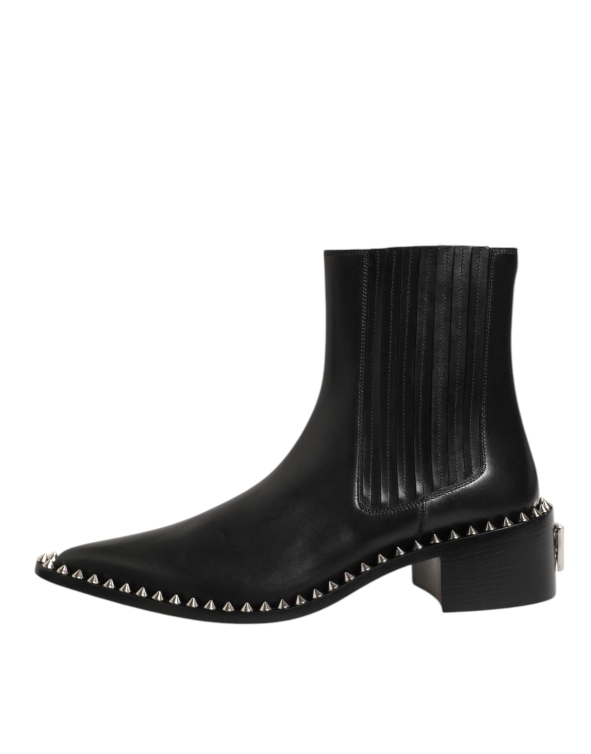 Black Leather Studded Men Short Boots Shoes