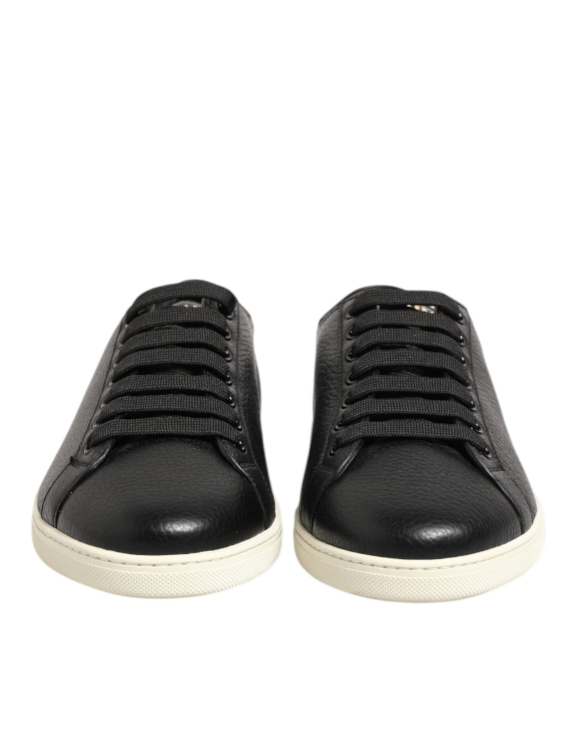 Black Leather Lace Up Low Top Sneakers Shoes