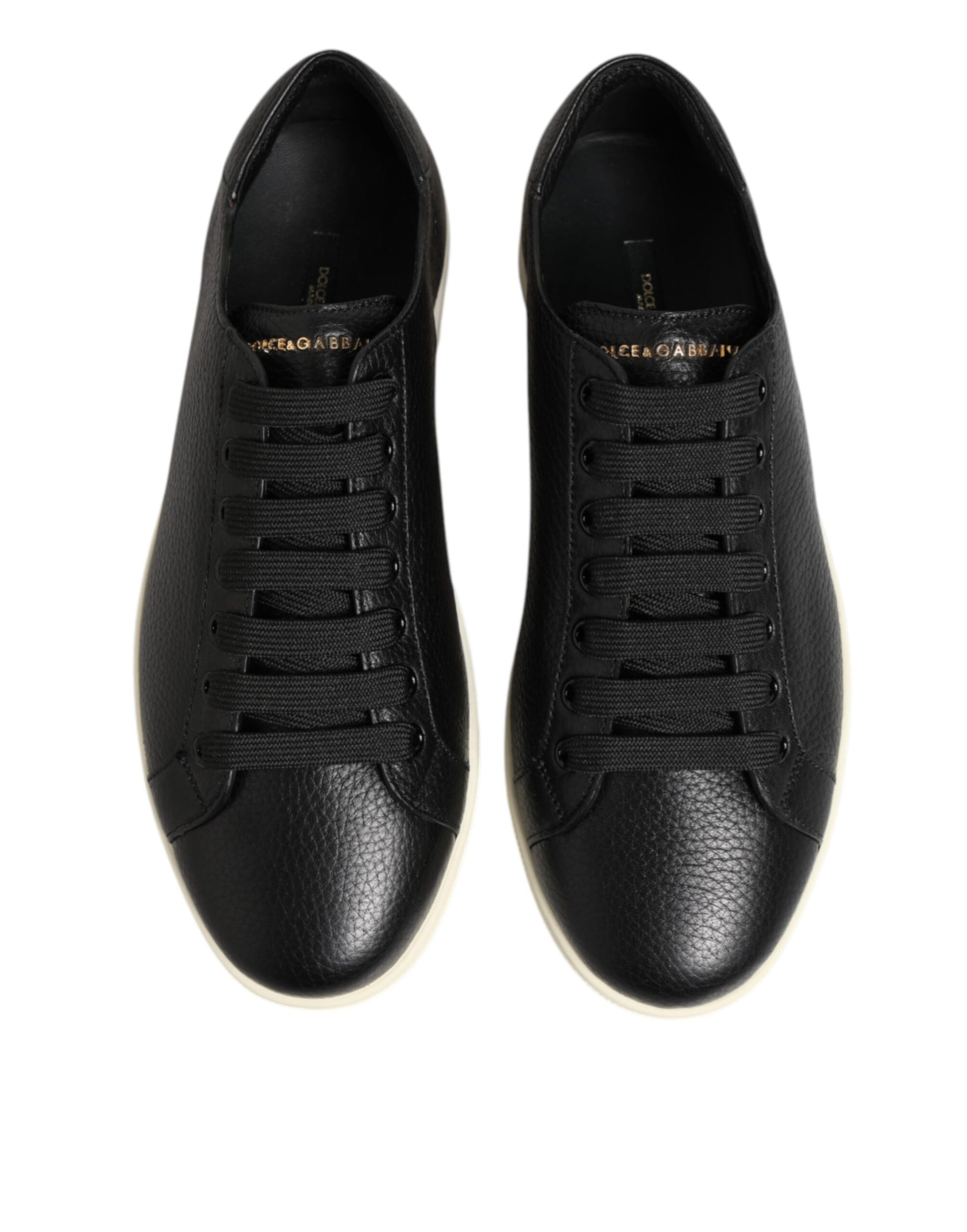 Black Leather Lace Up Low Top Sneakers Shoes