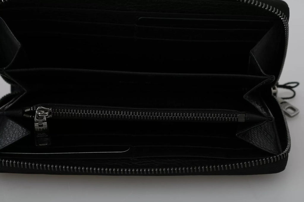 Black Leather #DGFAMILY Zipper Continental Mens Wallet
