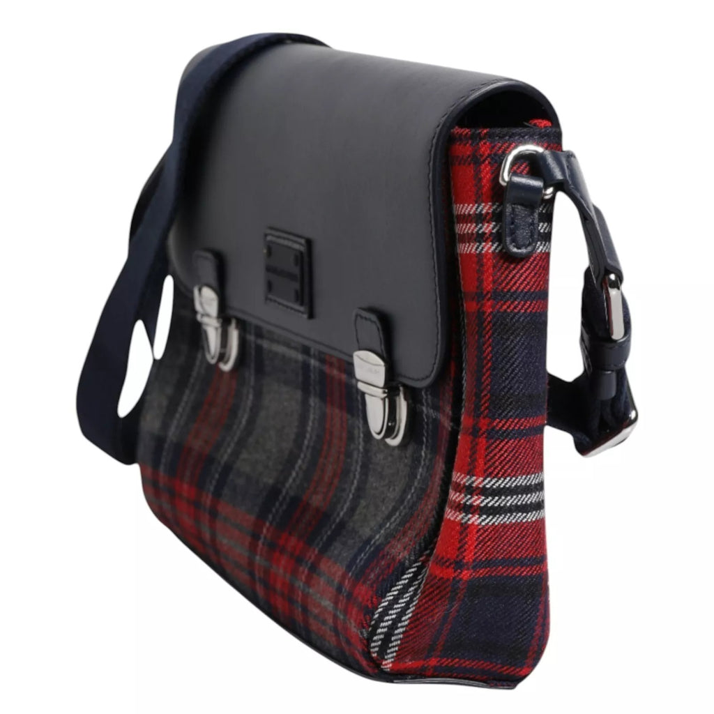 Multicolor Plaid Wool Calfskin Tartan Satchel Bag