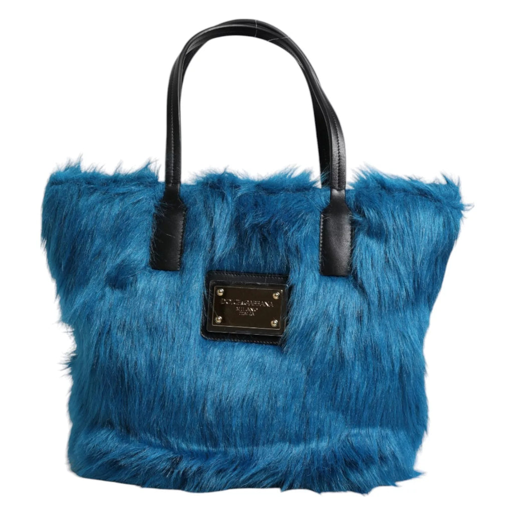 Blue Fur Logo Plaque Double Handle Shoulder Bag