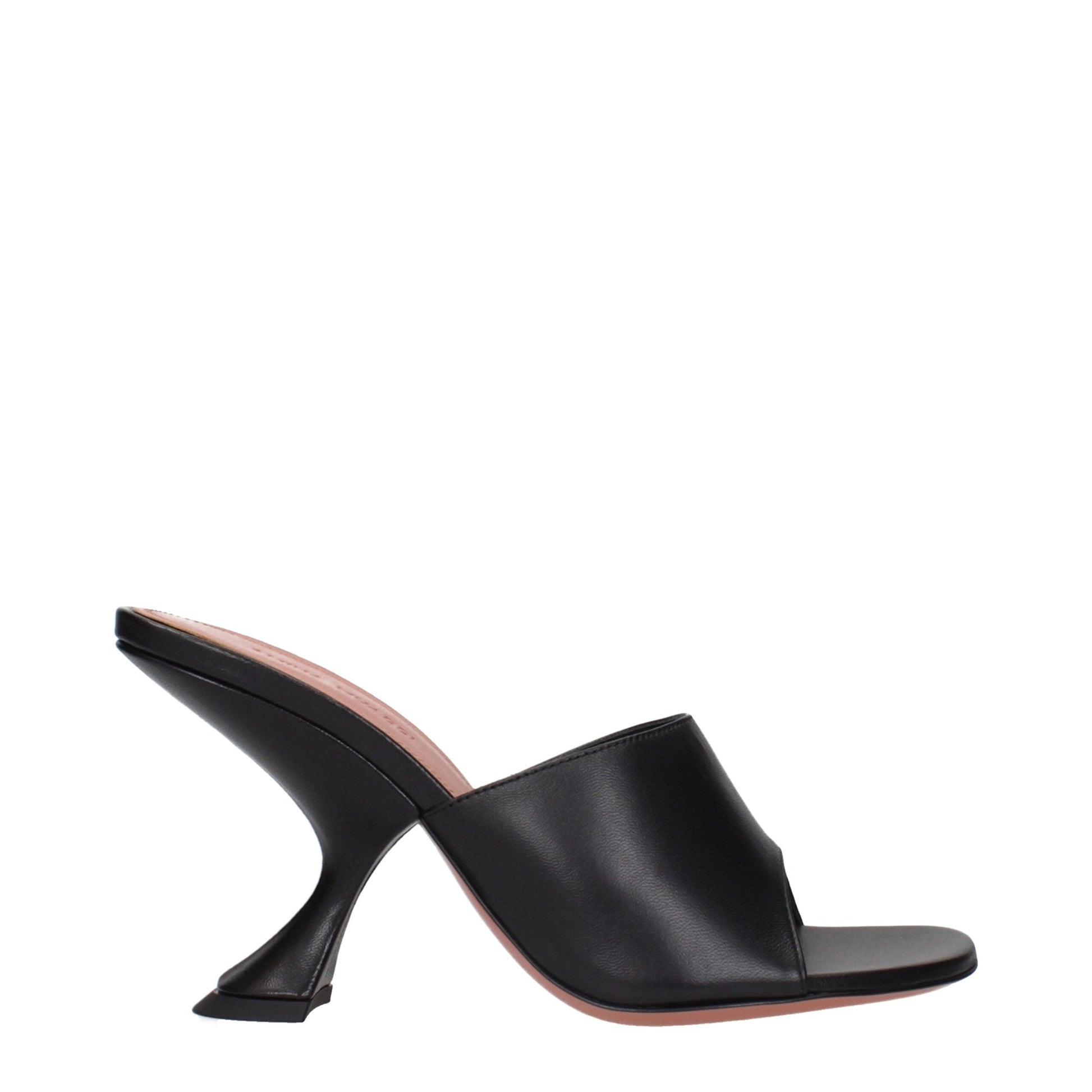 Black Leather Stiletto Heel Sandals