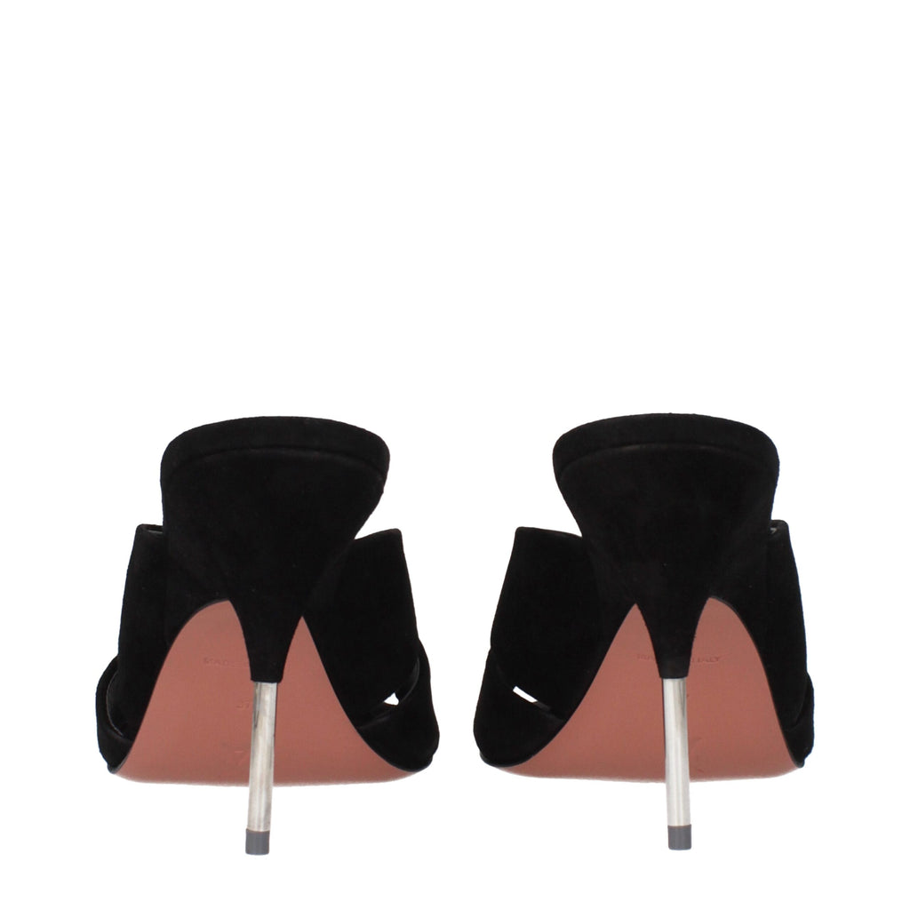 Black Leather Stiletto Heel Sandals