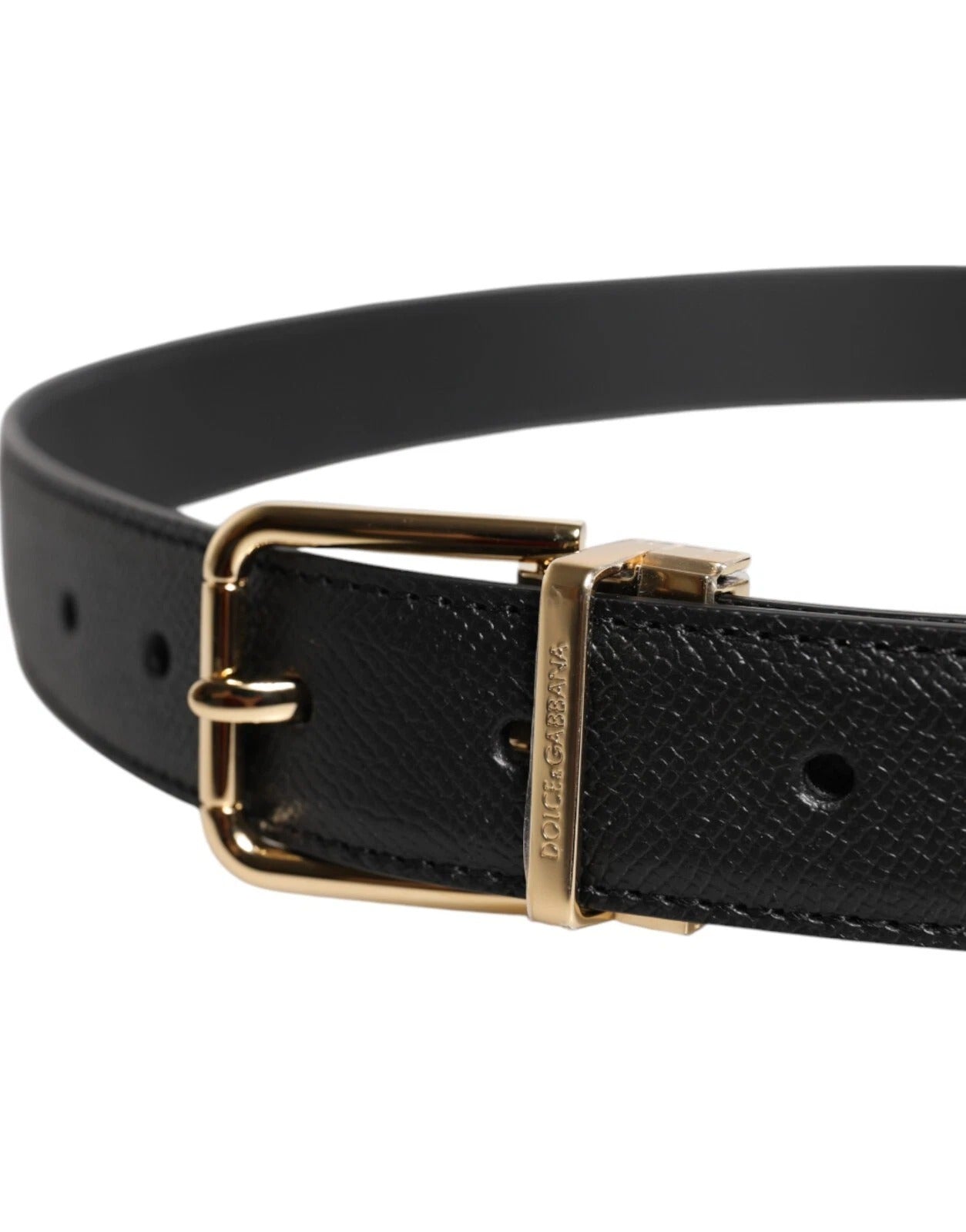 Black Calfskin Leather Gold Metal Buckle Belt