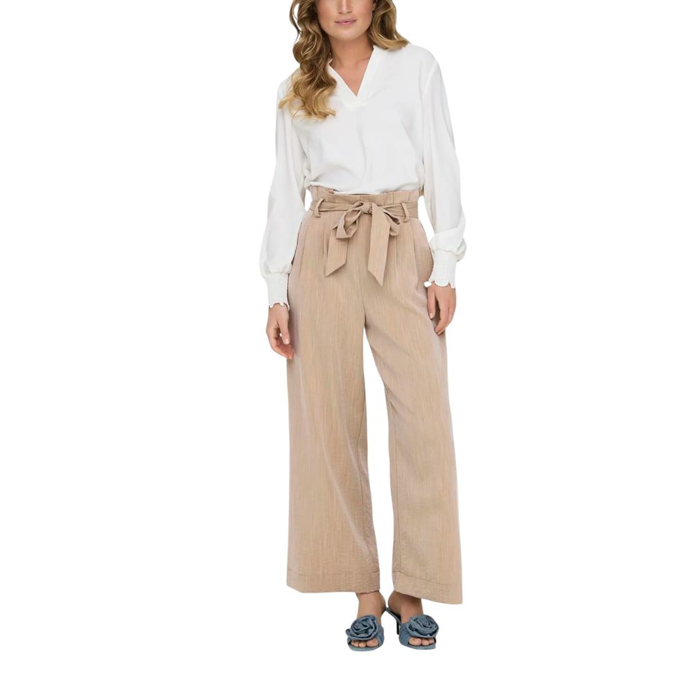 Beige Viscose Casual Pants