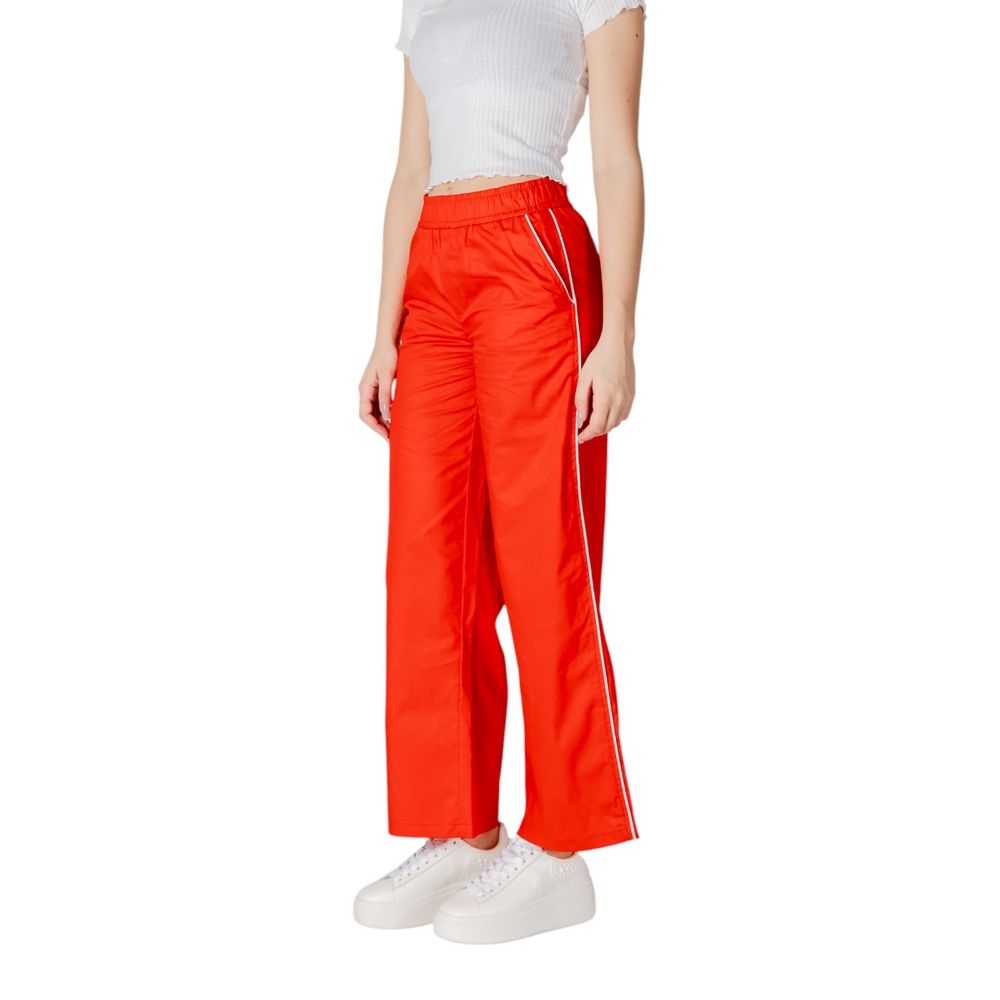 Red Cotton Casual Pants