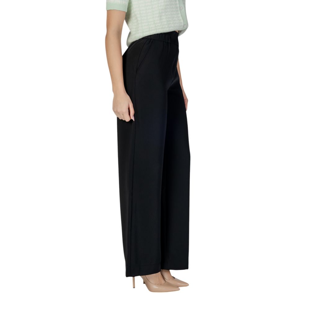 Black Polyester Casual Pants