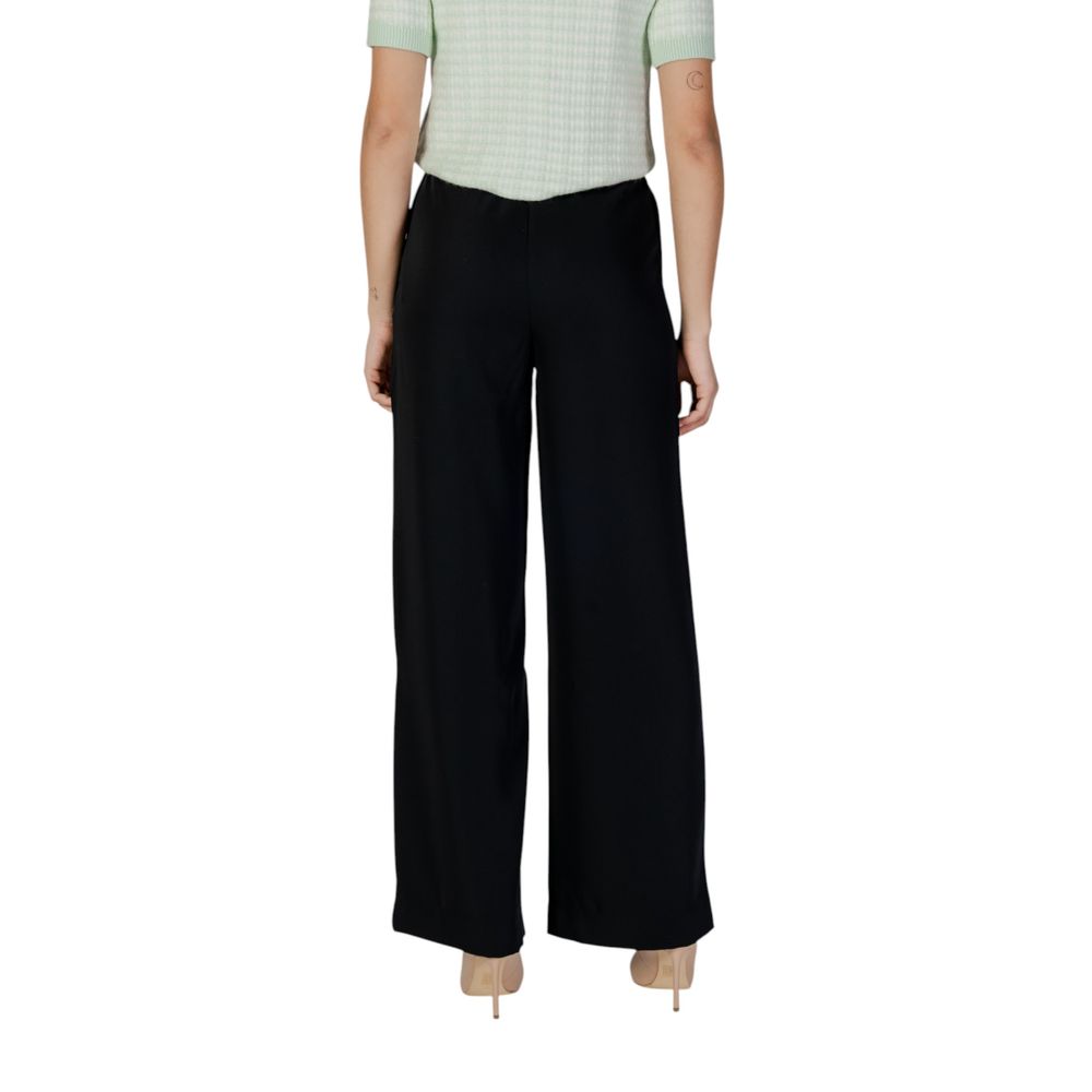 Black Polyester Casual Pants
