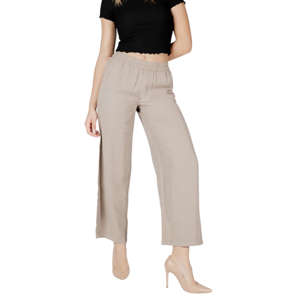 Beige Viscose Casual Pants