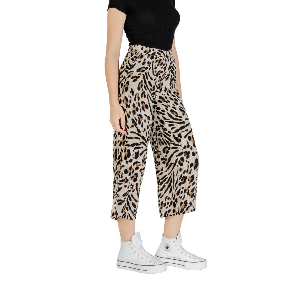 Beige Viscose Cropped Pant