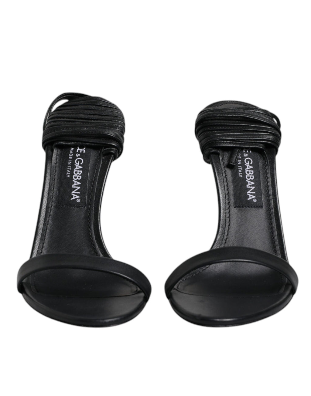 Black Leather Stiletto Heels Sandals Shoes