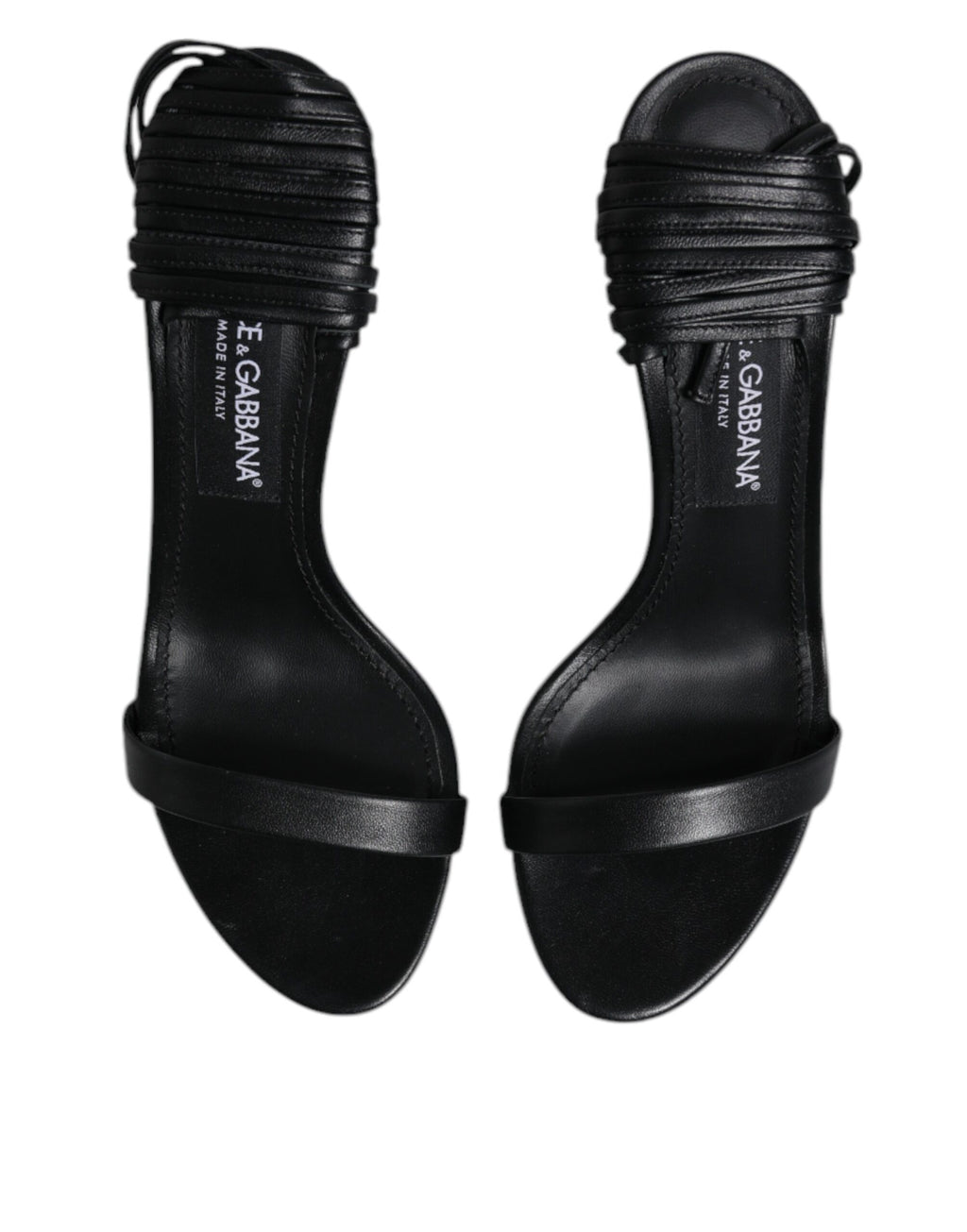 Black Leather Stiletto Heels Sandals Shoes