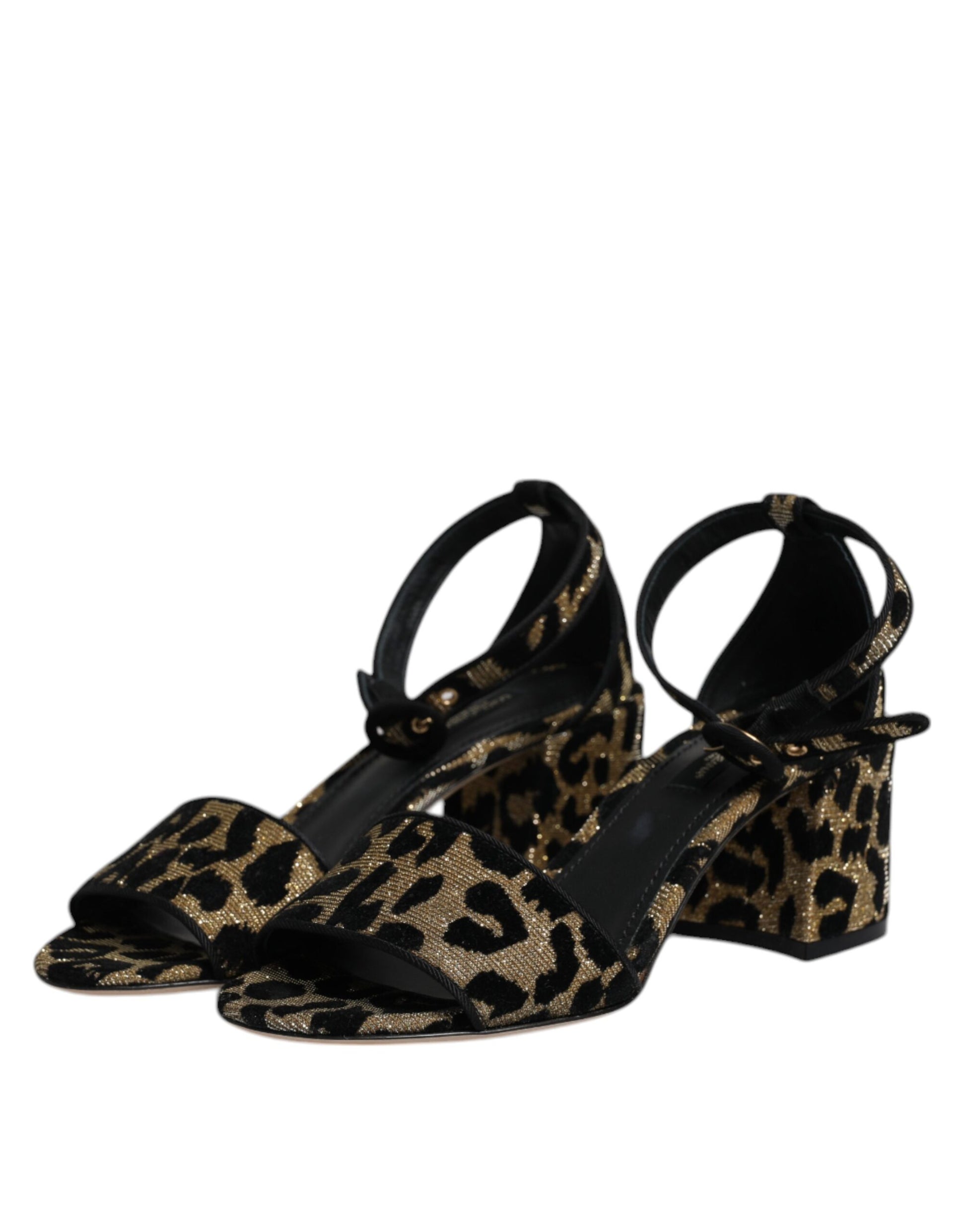 Gold Leopard Ankle Strap Heels Sandals Shoes
