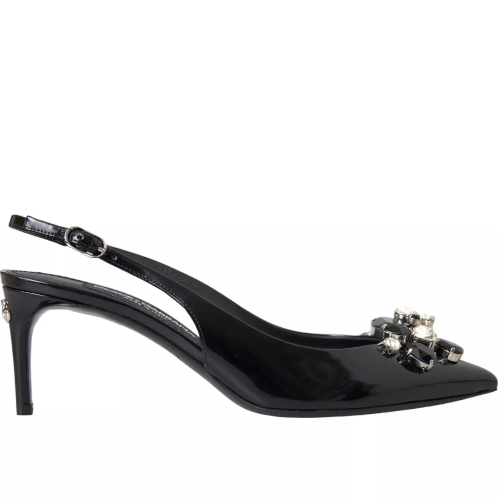 Black Patent Leather Crystal Slingback Shoes