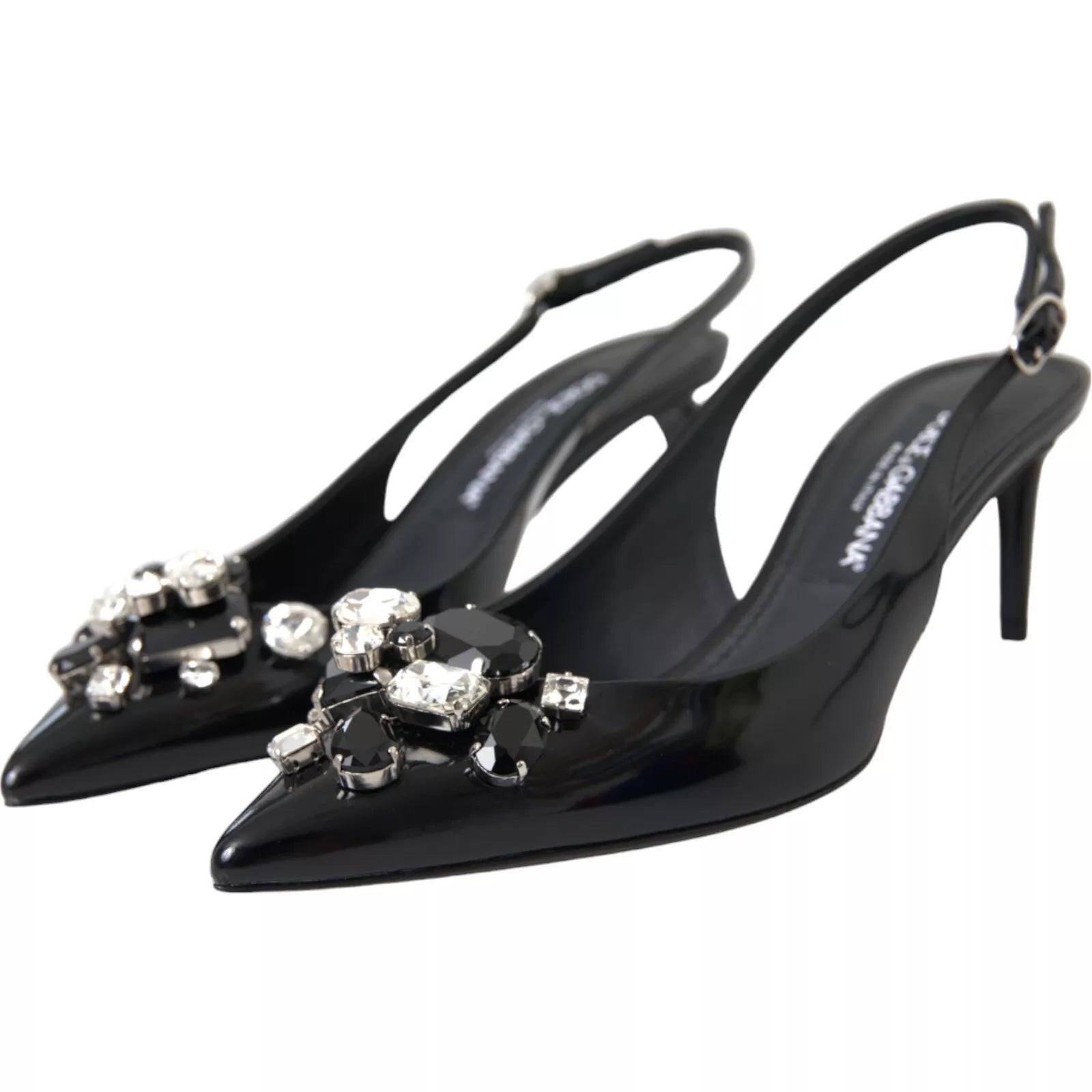 Black Patent Leather Crystal Slingback Shoes
