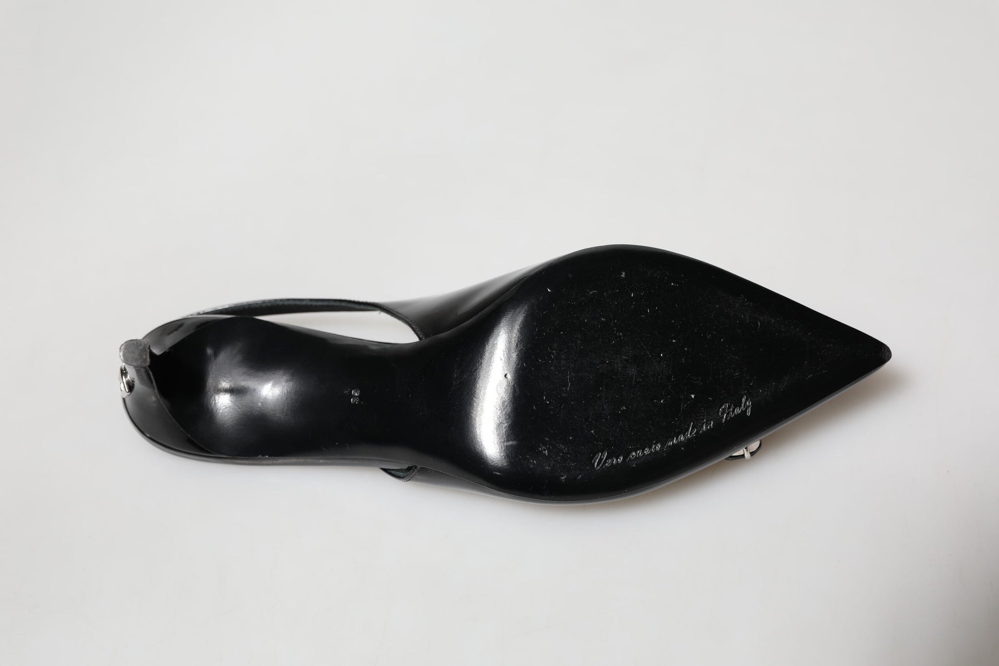 Black Patent Leather Crystal Slingback Shoes