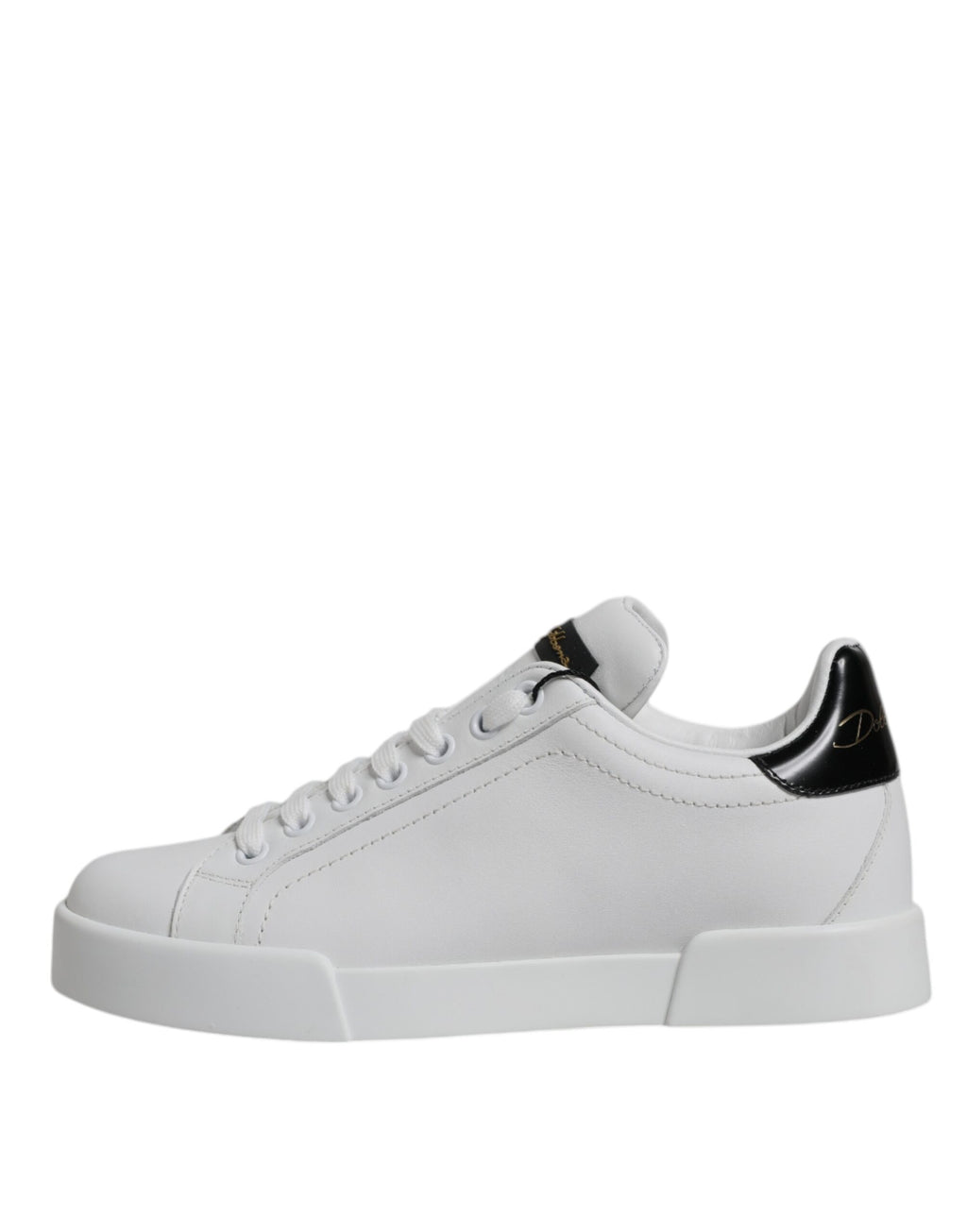 White Black Leather Low Top Sneakers Shoes