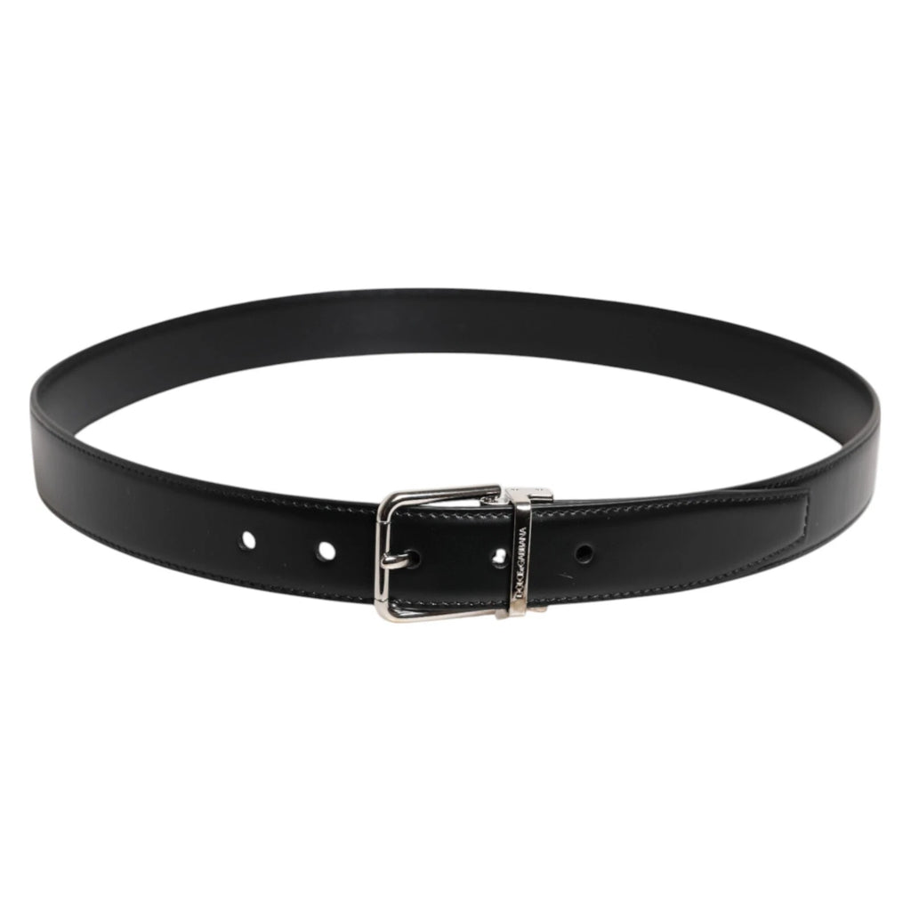 Black Calf Leather Silver Metal Buckle Belt