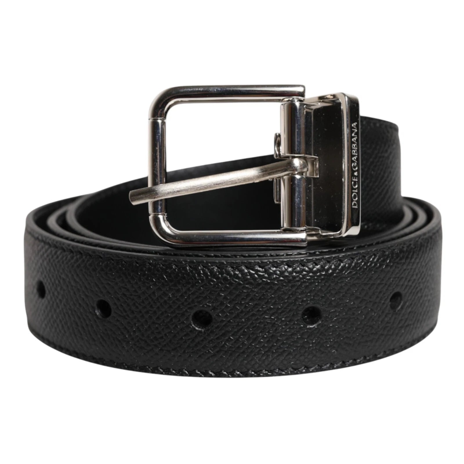 Black Leather Metal Buckle Classic Men Belt