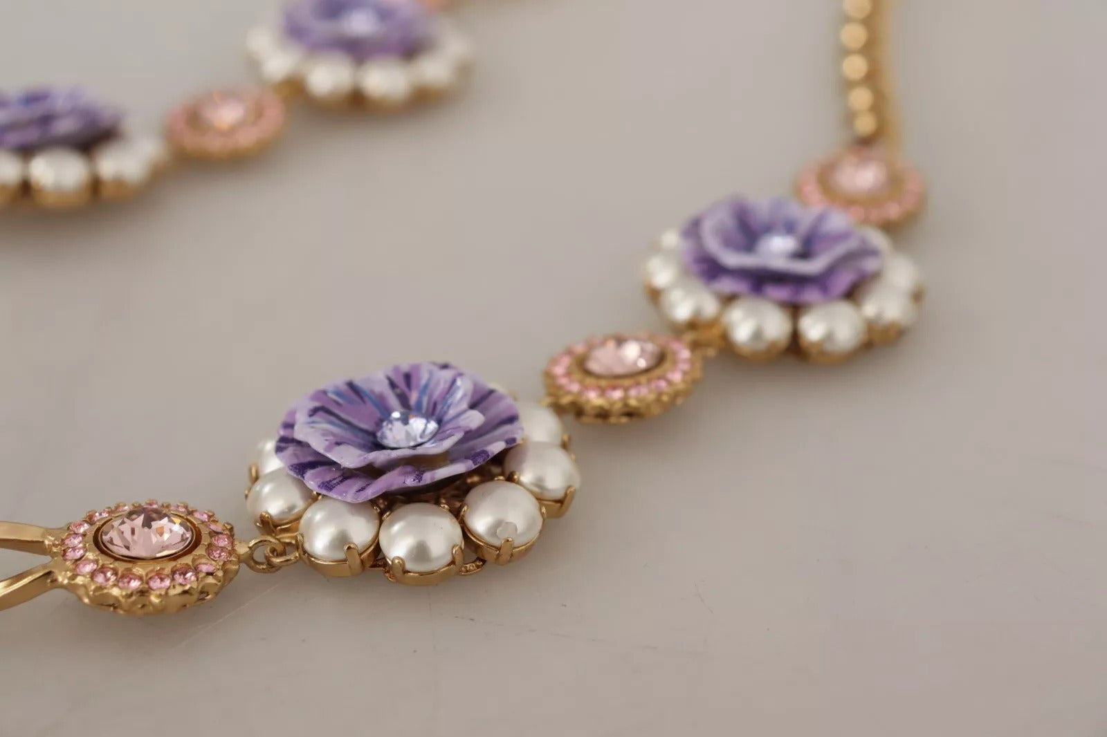Gold Tone Floral Crystals Purple Embellished