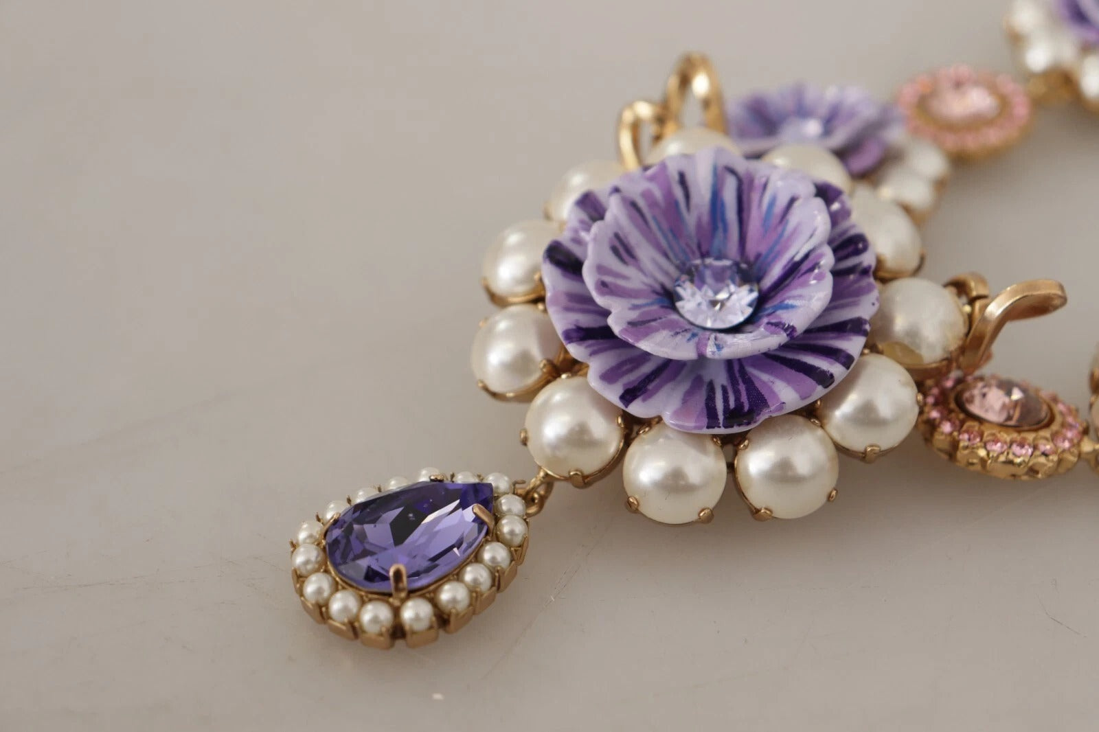 Gold Tone Floral Crystals Purple Embellished