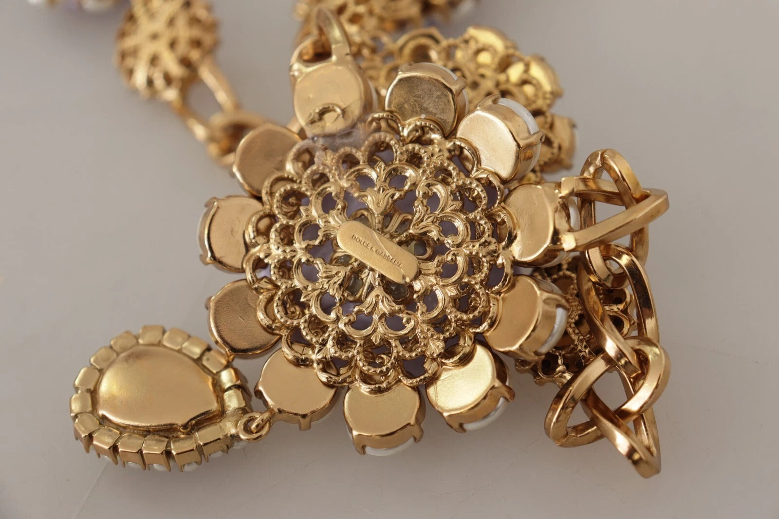 Gold Tone Floral Crystals Purple Embellished