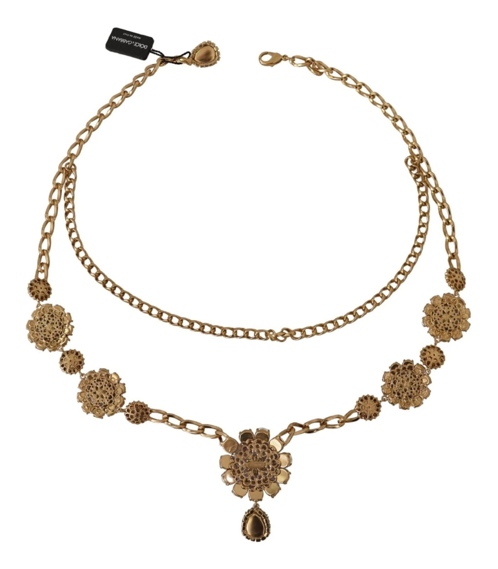 Gold Tone Floral Crystals Purple Embellished