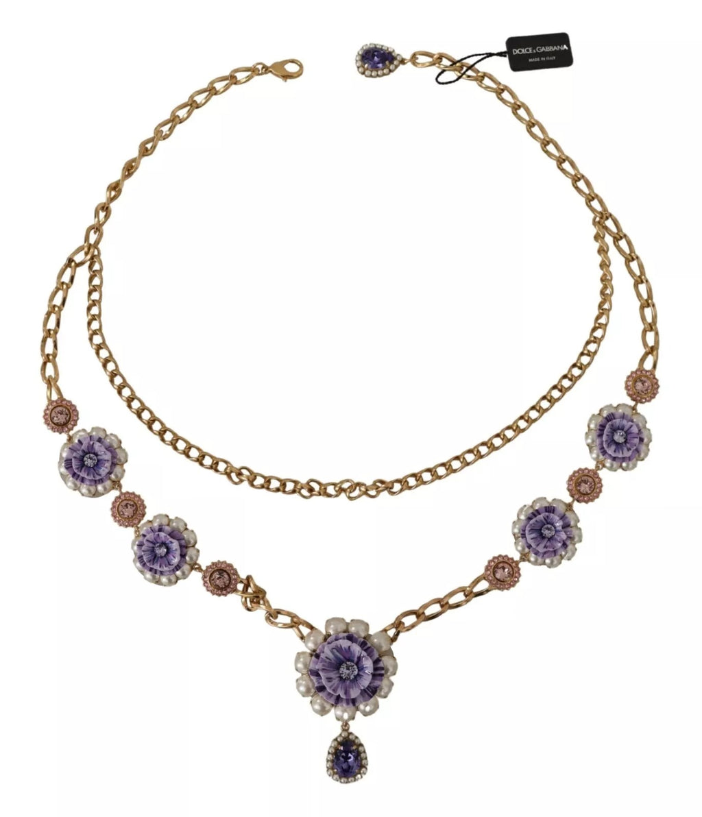 Gold Tone Floral Crystals Purple Embellished