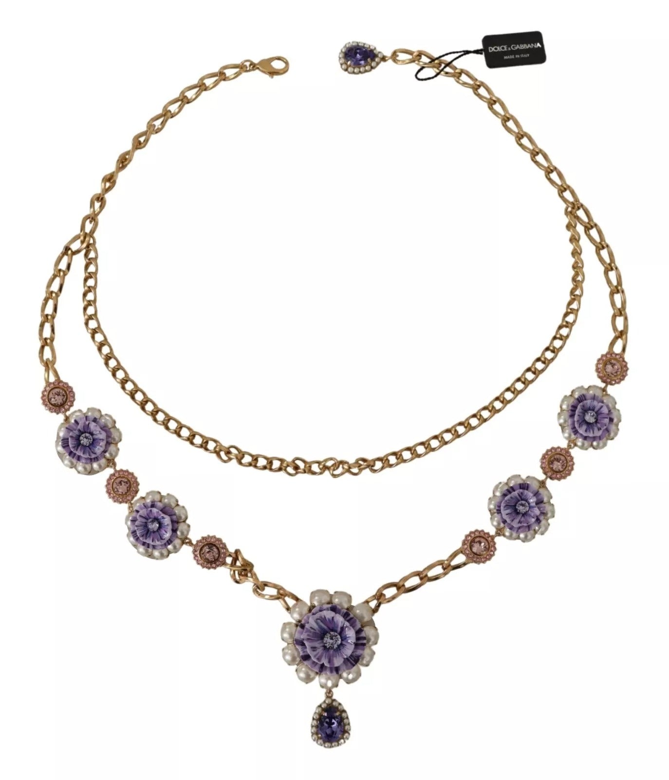 Gold Tone Floral Crystals Purple Embellished