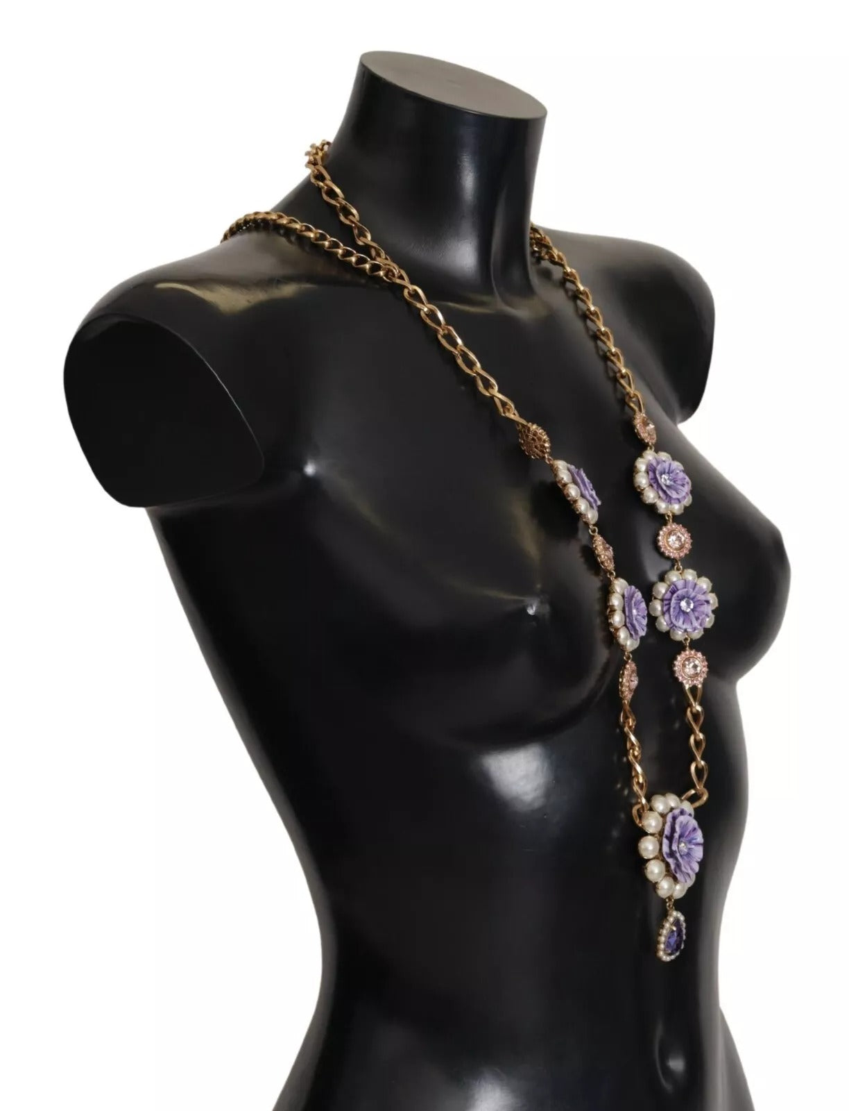Gold Tone Floral Crystals Purple Embellished