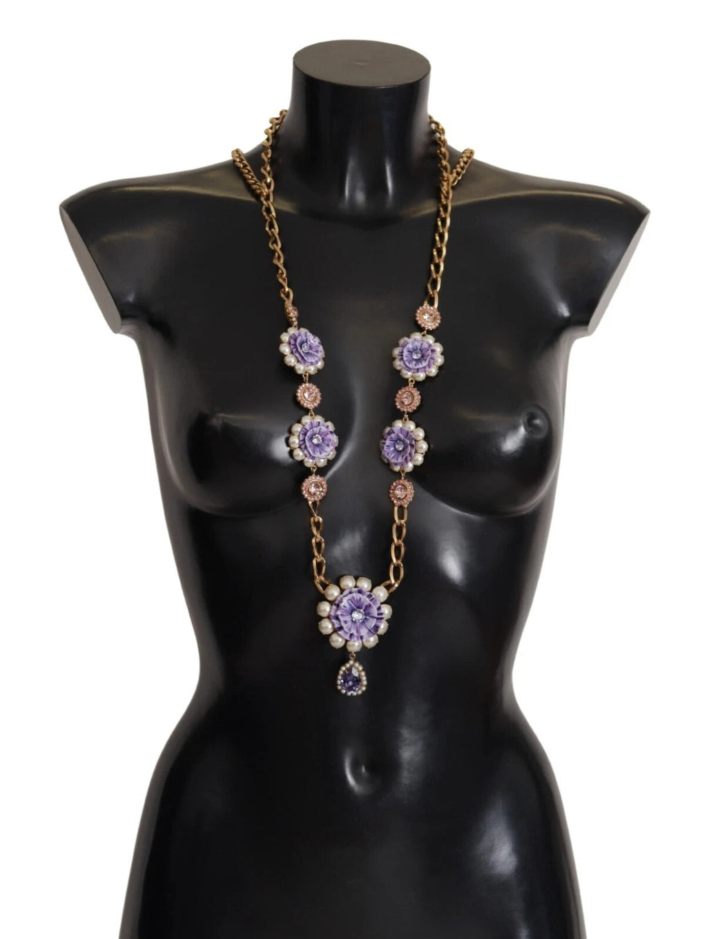 Gold Tone Floral Crystals Purple Embellished