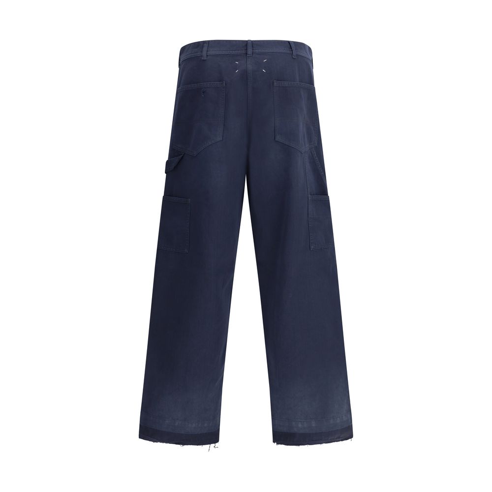 Blue Cotton Casual Pants