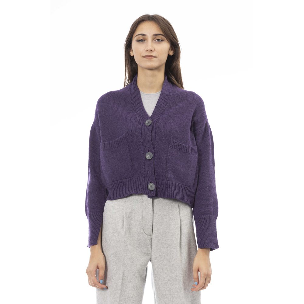 Purple Merino Wool Women Cardigan