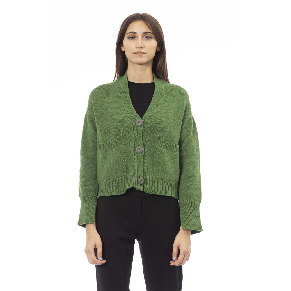 Green Merino Wool Women Cardigan