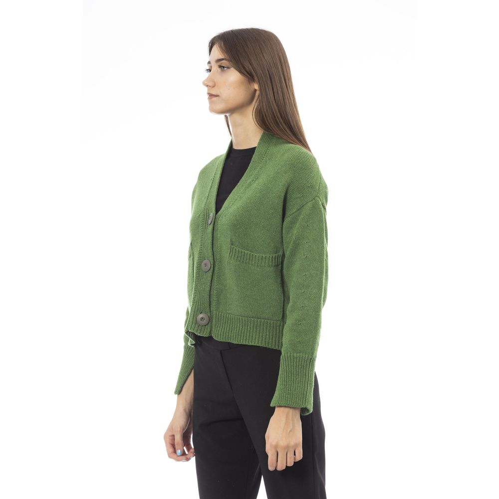 Green Merino Wool Women Cardigan