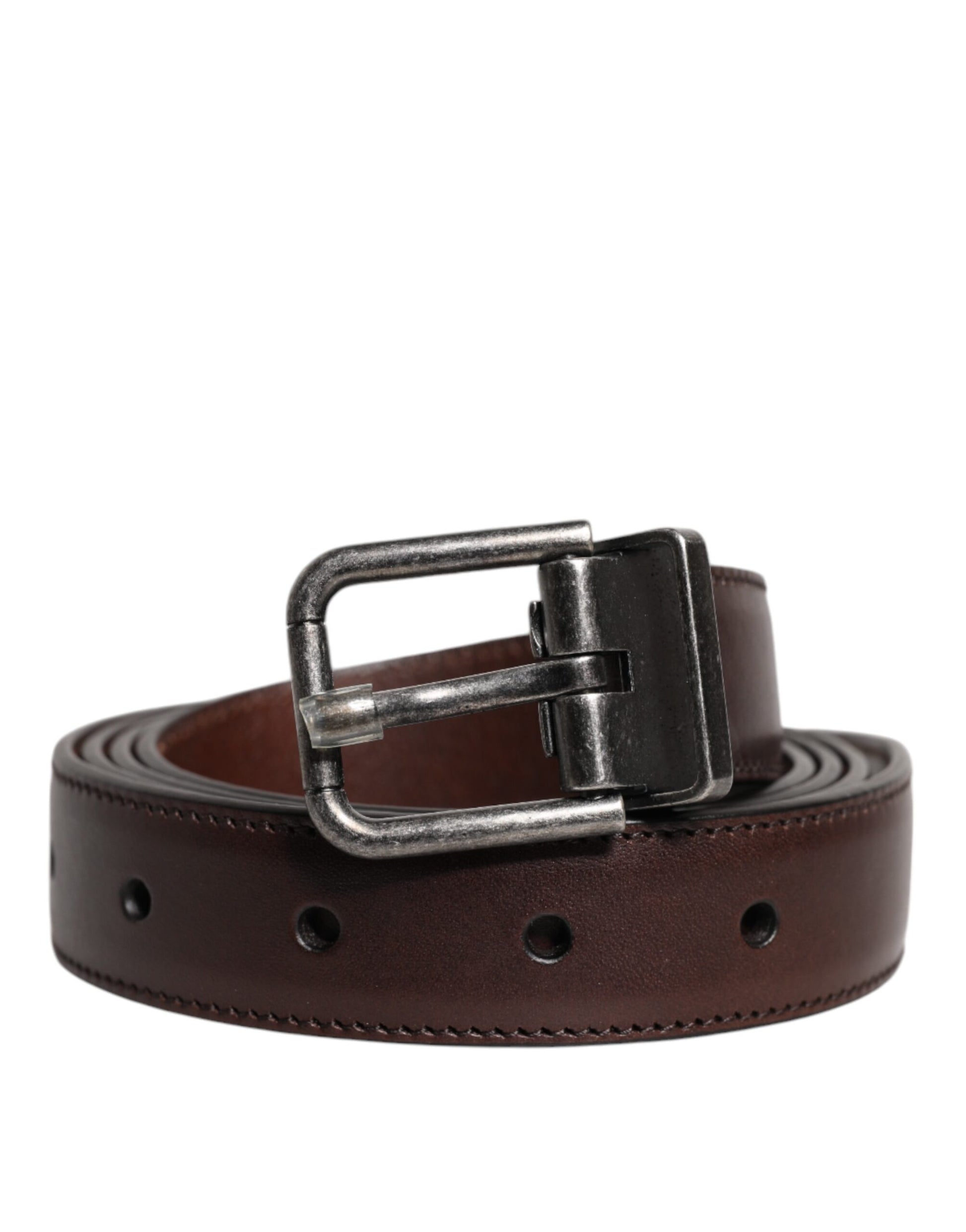 Dark Brown Leather Antique Silver Buckle Belt
