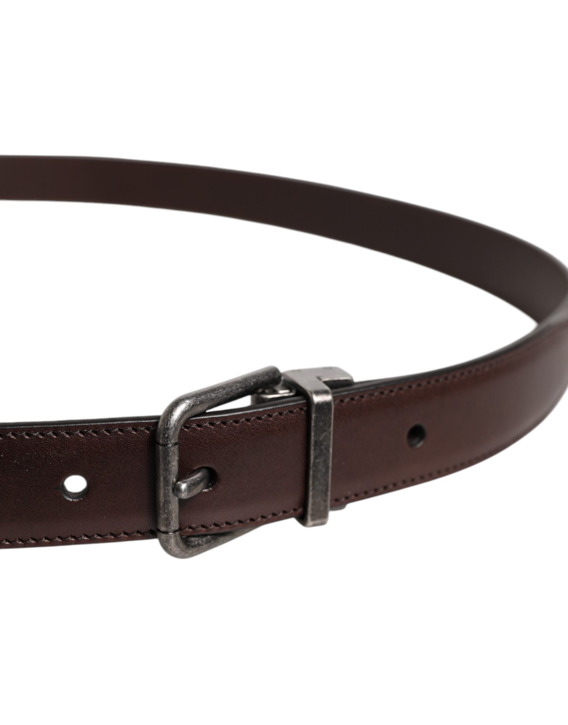 Dark Brown Leather Antique Silver Buckle Belt