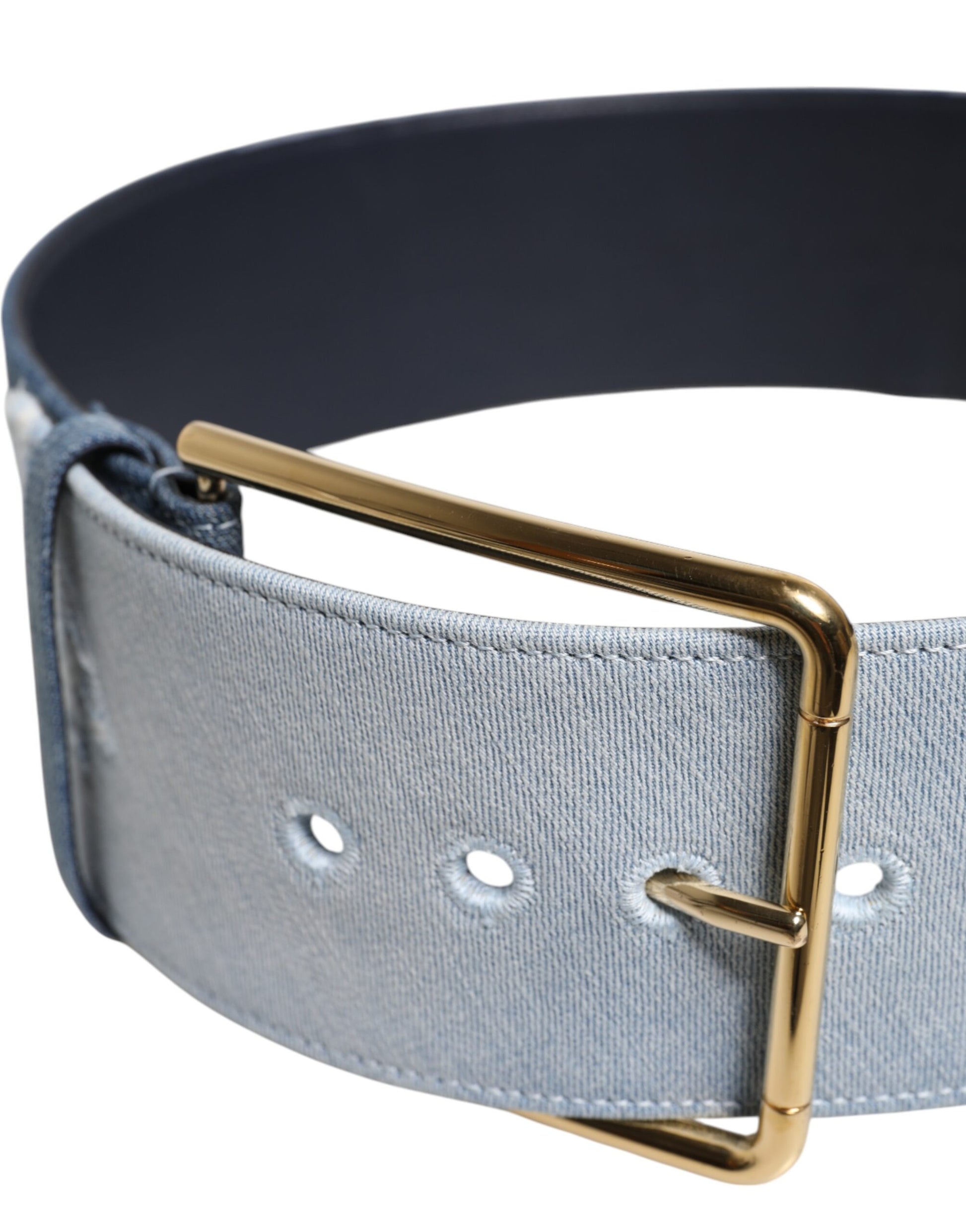 Blue Two Tone Denim Gold Metal Buckle Belt