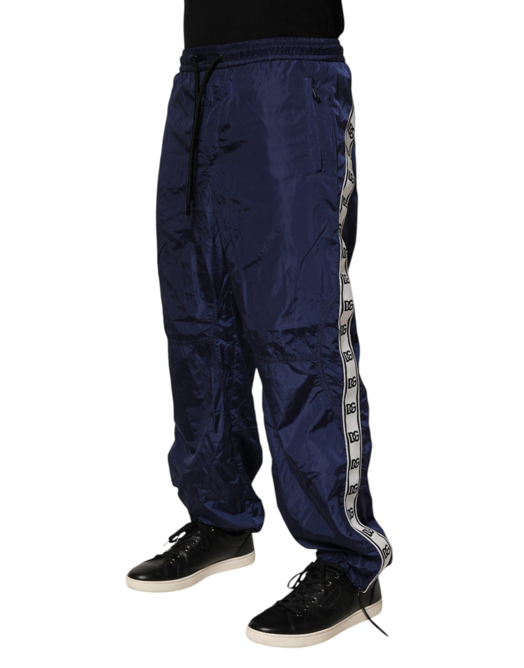 Blue Nylon Straight Jogger Sweatpants Pants