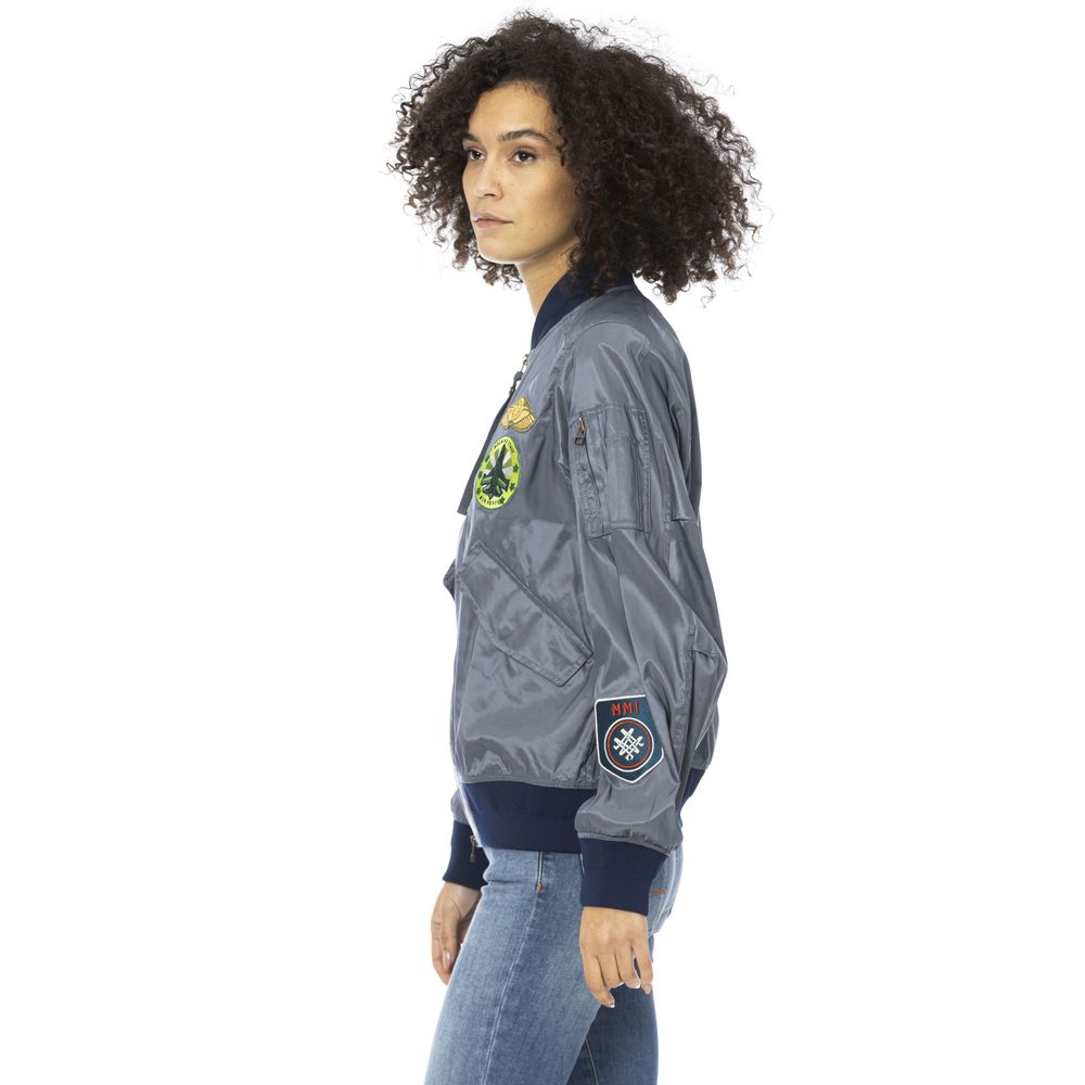 Light Blue Polyamide Women Bomber Jacket
