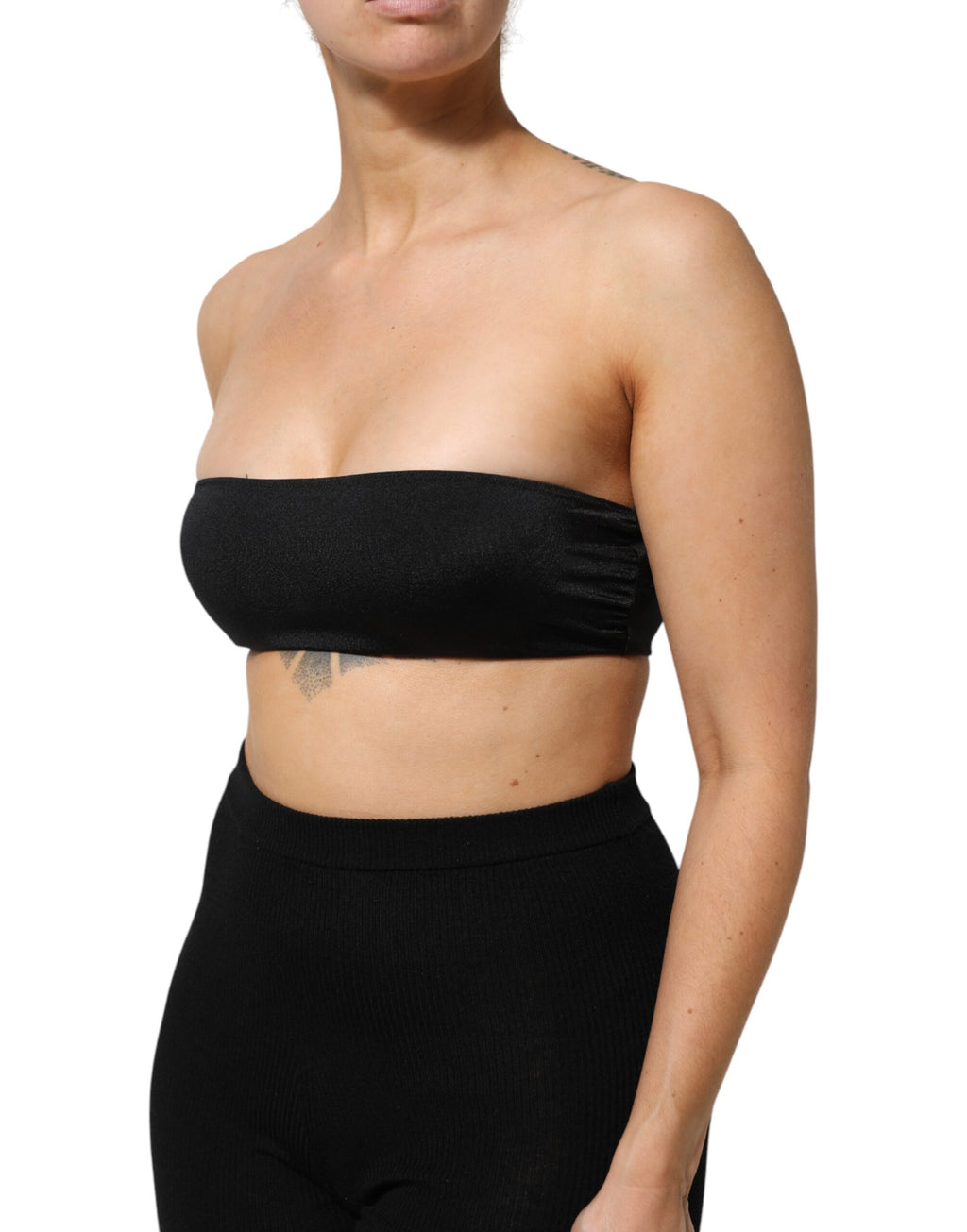 Black Nylon Blend Bandeau Strapless Tube Top