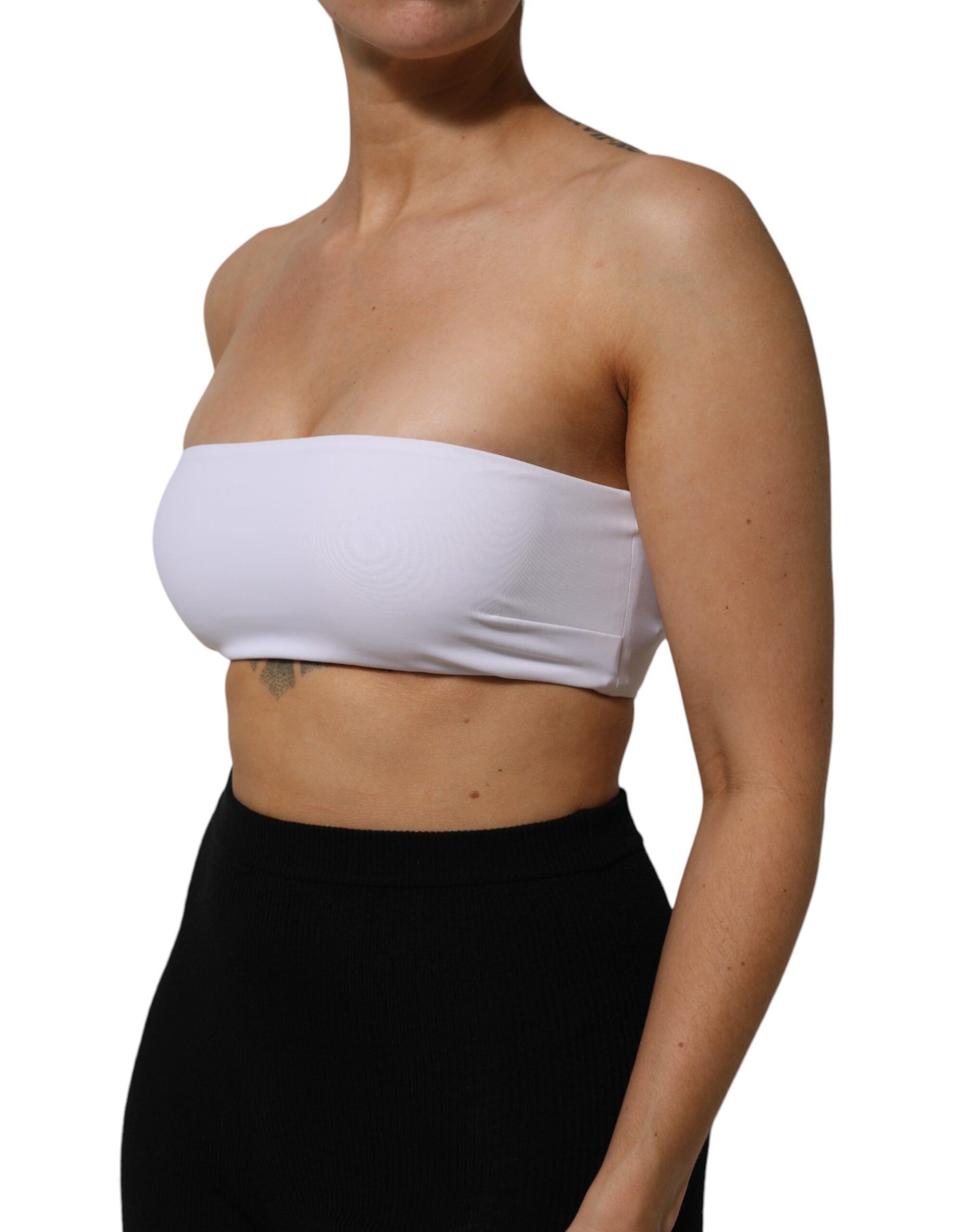 White Nylon Blend Bandeau Strapless Tube Top